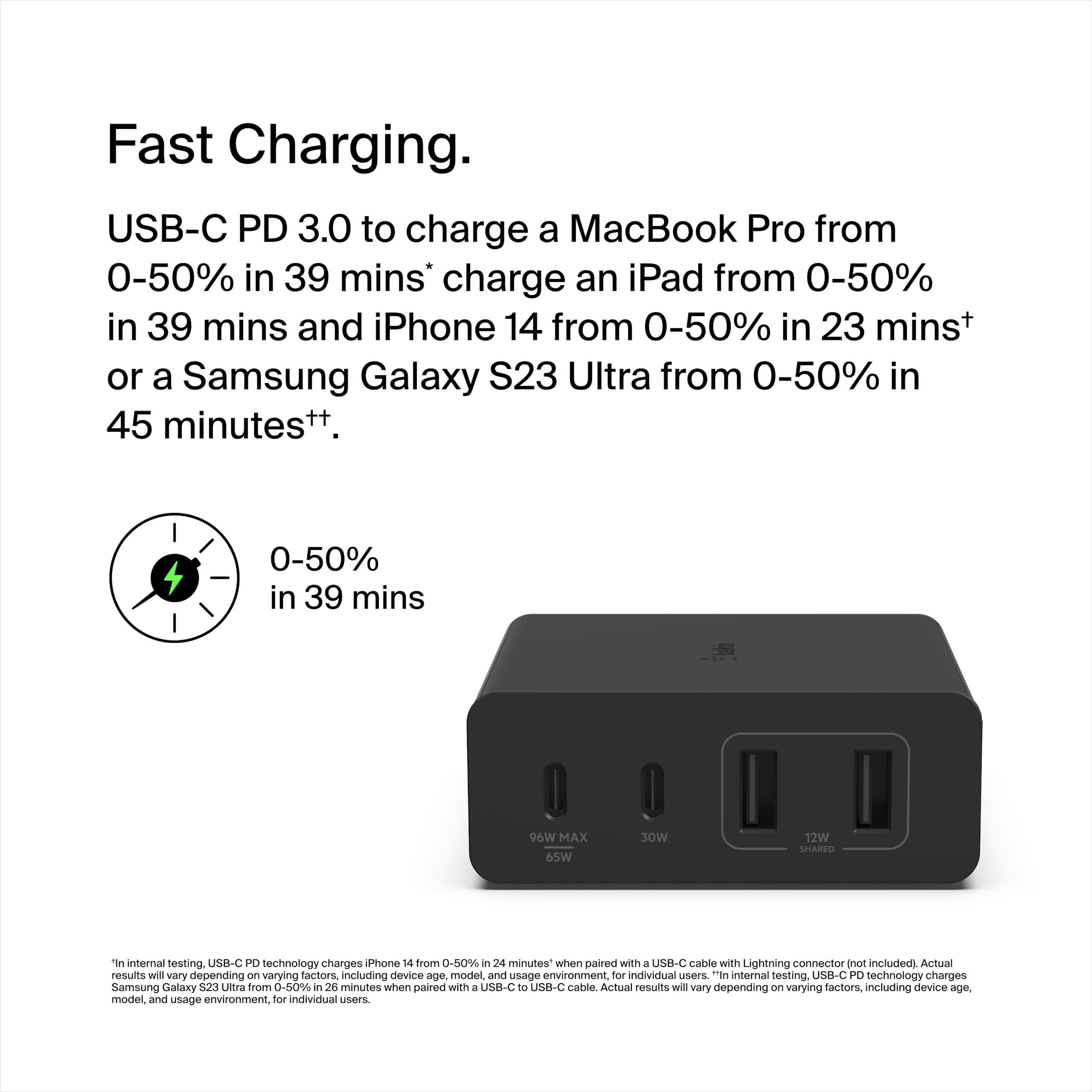 Belkin 108W GaN USB-C Fast Charging Station - 4-Port Desktop Charger Hub for iPhone 15/14/13, MacBook Pro/Air, iPad, Apple Watch - Compact Power Adapter for Home, Office & Travel (Black)