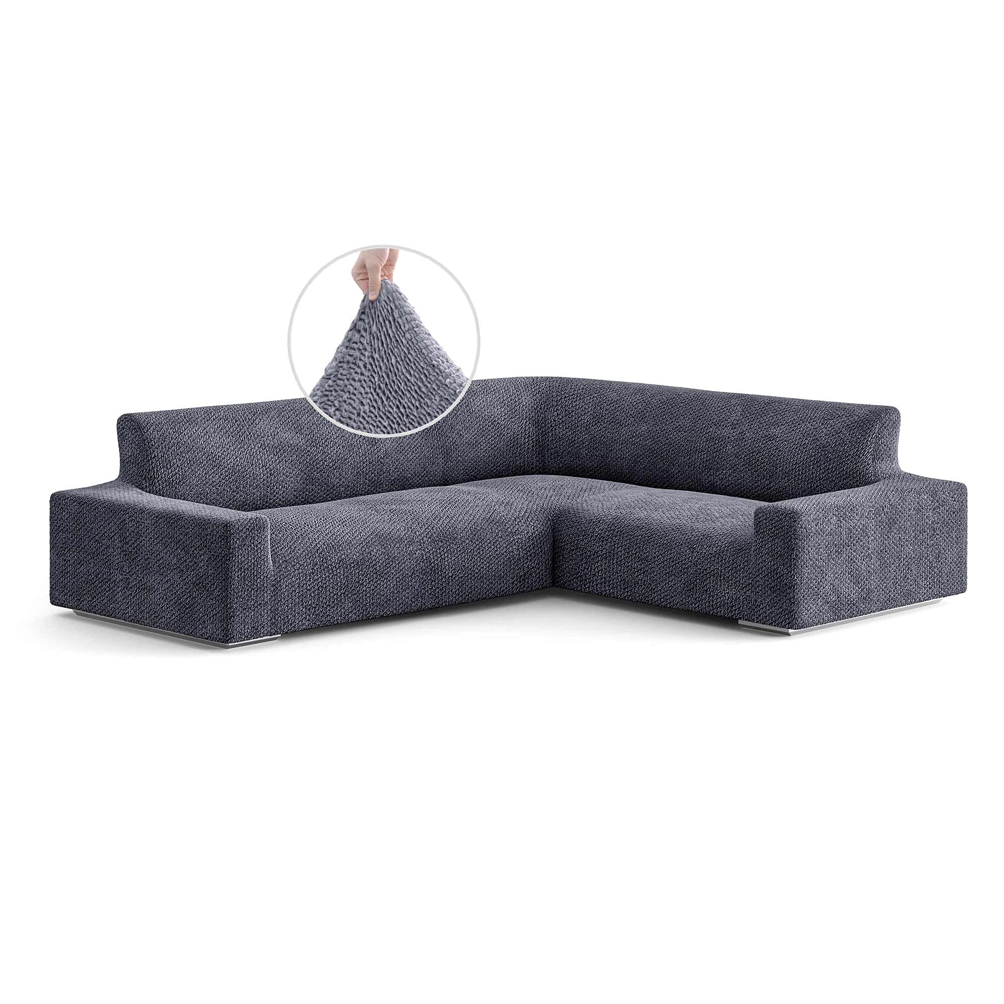 Corner Sectional Sofa Slipcover - Stretchable 1-Piece Furniture Cover - Soft Polyester Fabric with Velvet Finish - Grey Corner Couch Protector | Perfect for Living Room, Family Room & Home Theater Seating Protection