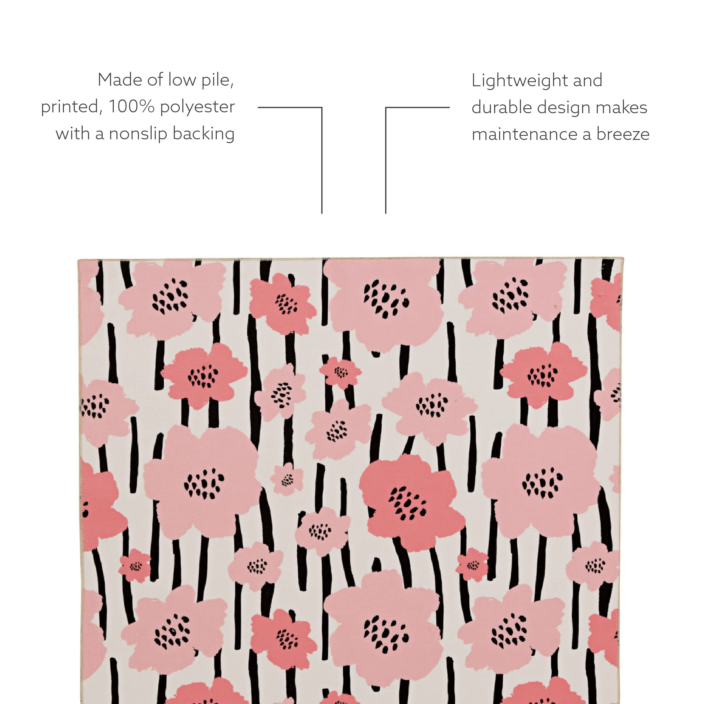 Minley Washable Rug 3' x 5' - Ivory & Pink Soft Accent Carpet for Living Room, Bedroom, Nursery | Stain-Resistant & Machine Washable Indoor Area Rug