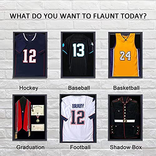 KCRasan Jersey Display Frame Case - Large Lockable Shadow Box with UV Protection for Sports Jerseys (Baseball, Basketball, Football, Soccer, Hockey) - Matte Black Finish - Perfect for Home, Office & Man Cave Decor