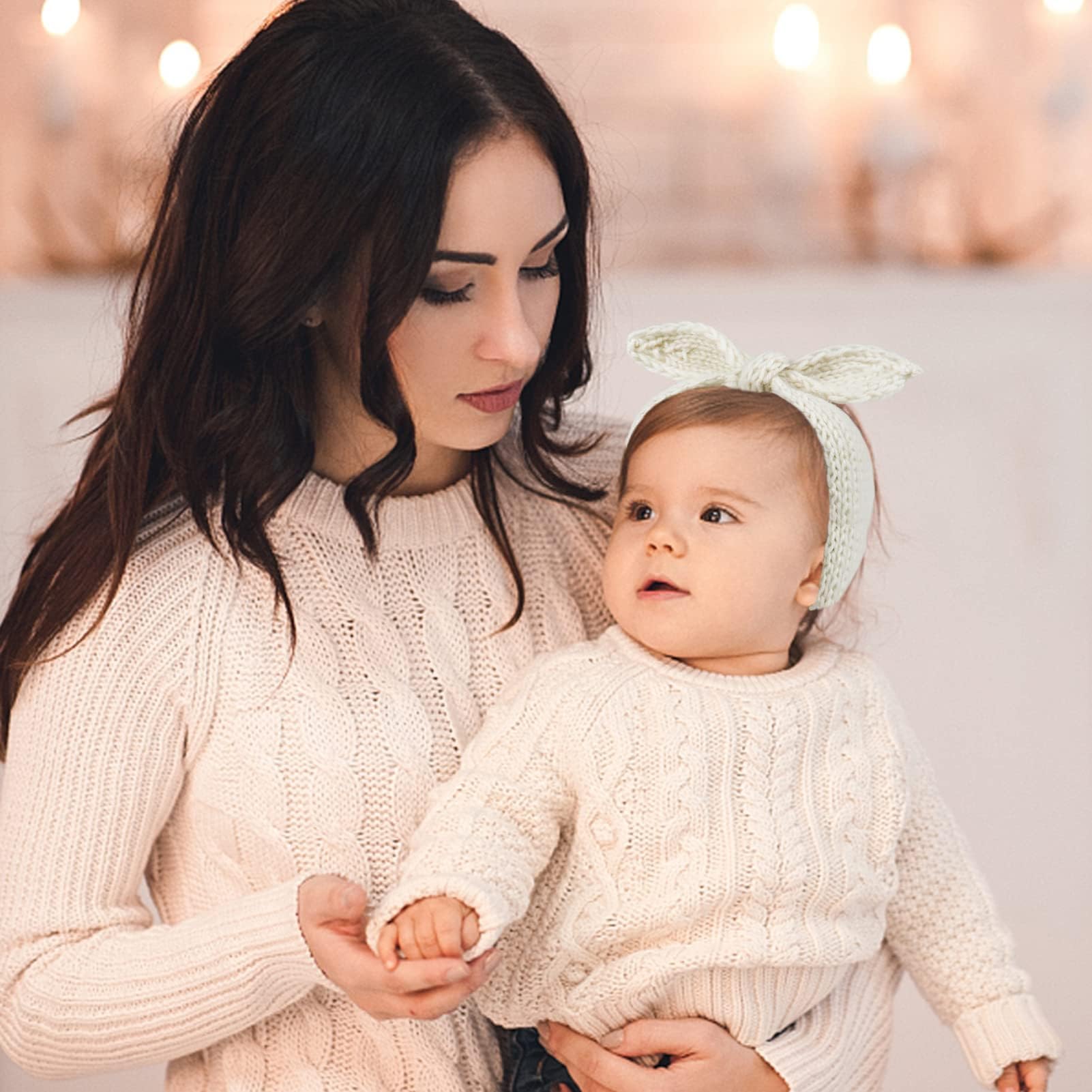 Fmeida Baby Girl Knit Headband - Warm Rabbit Knot Hair Bows for Toddlers & Children (2PCS, White & Red) | Christmas, Valentine's Day & New Year Gifts | Perfect for Holiday Photos, Birthday Parties & Winter Outfits