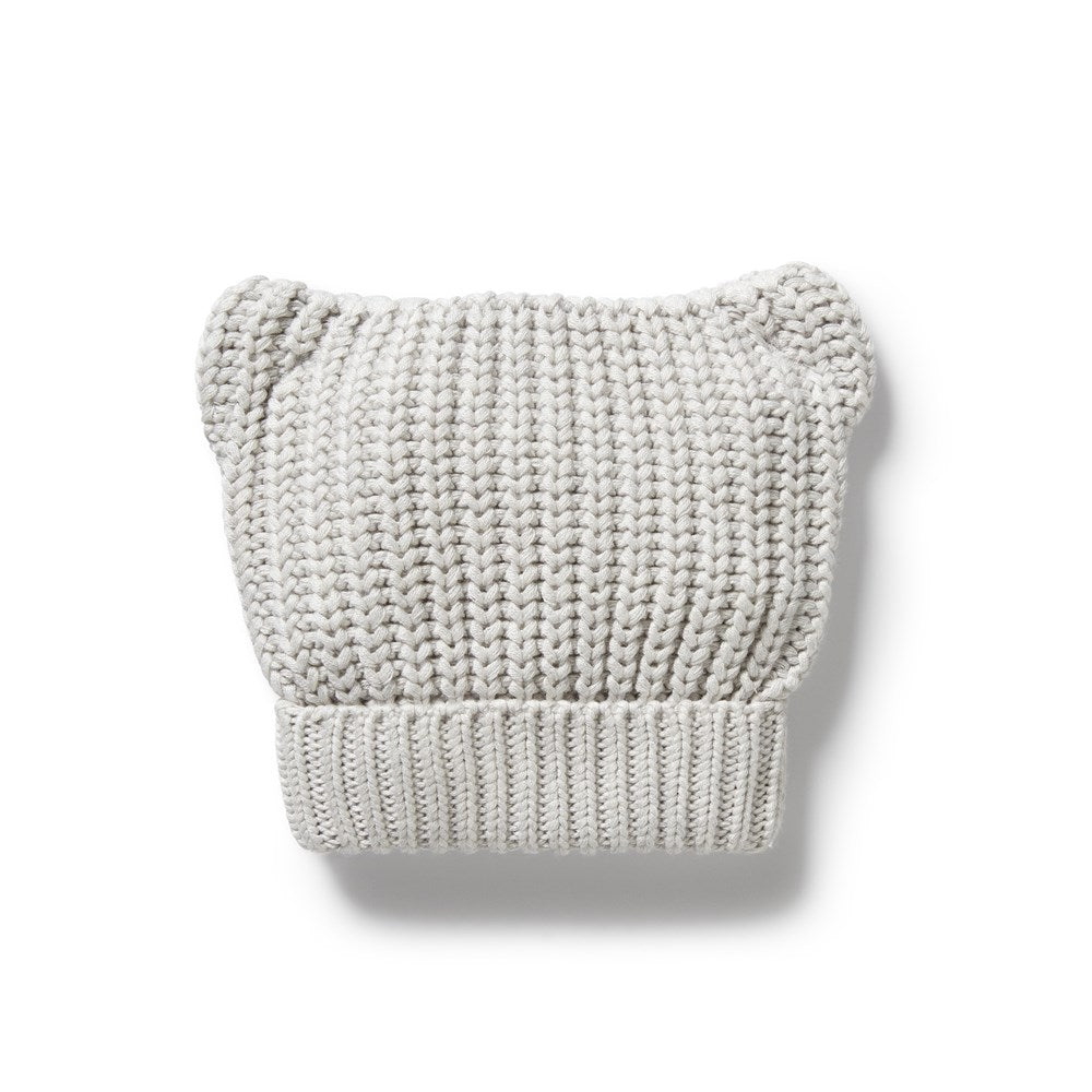 Grey Melange Organic Cotton Knitted Bear Hat for Babies & Toddlers - Soft Winter Beanie for Newborns, Kids, and Infants - Perfect for Cold Weather, Outdoor Play, and Photo Shoots