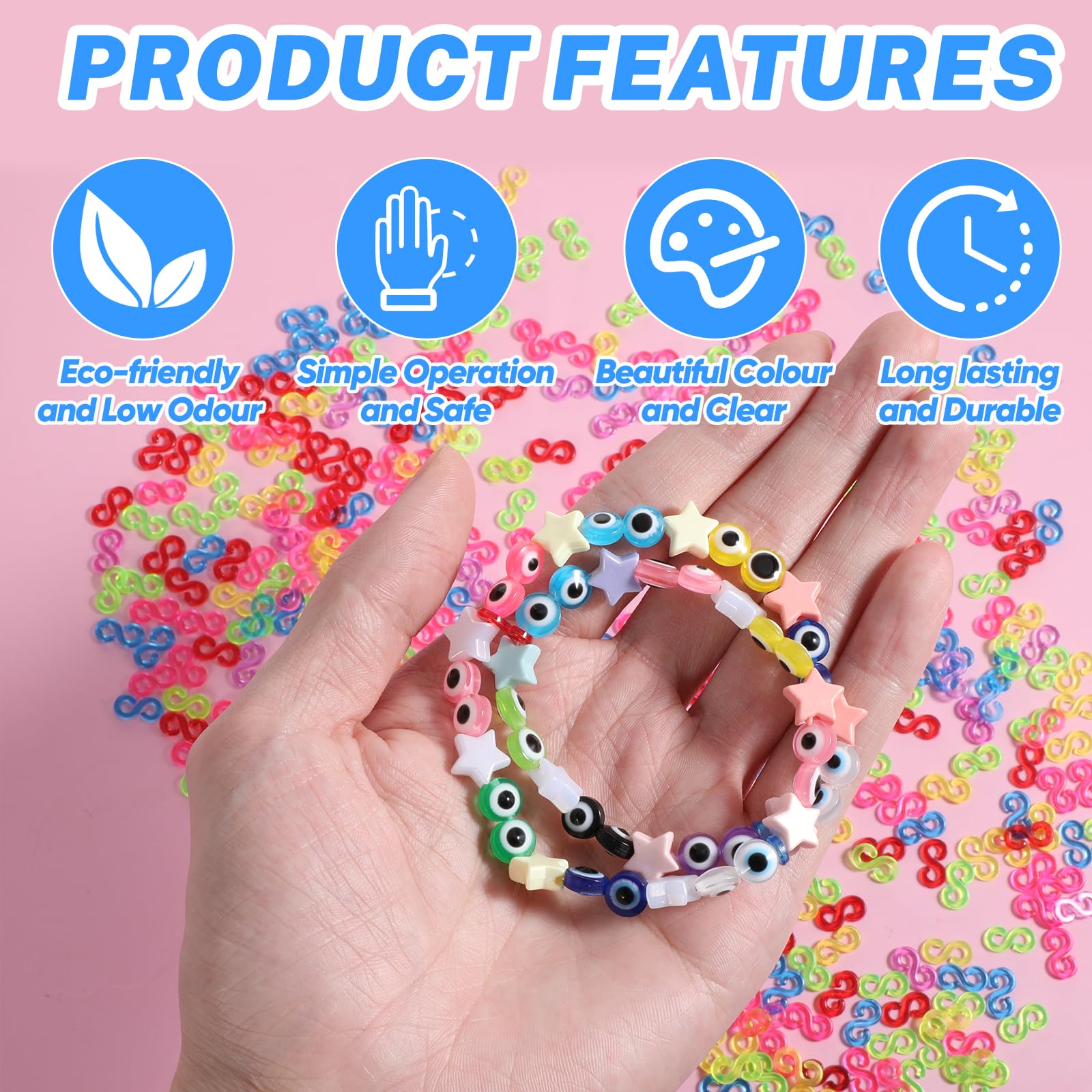 1500 Pcs Rubber Band S Clips - Loom Band Clips for DIY Bracelet Making, Plastic Connector Refills for Rainbow Loom Bracelets - Perfect for Kids Crafts, Jewelry Making & DIY Projects