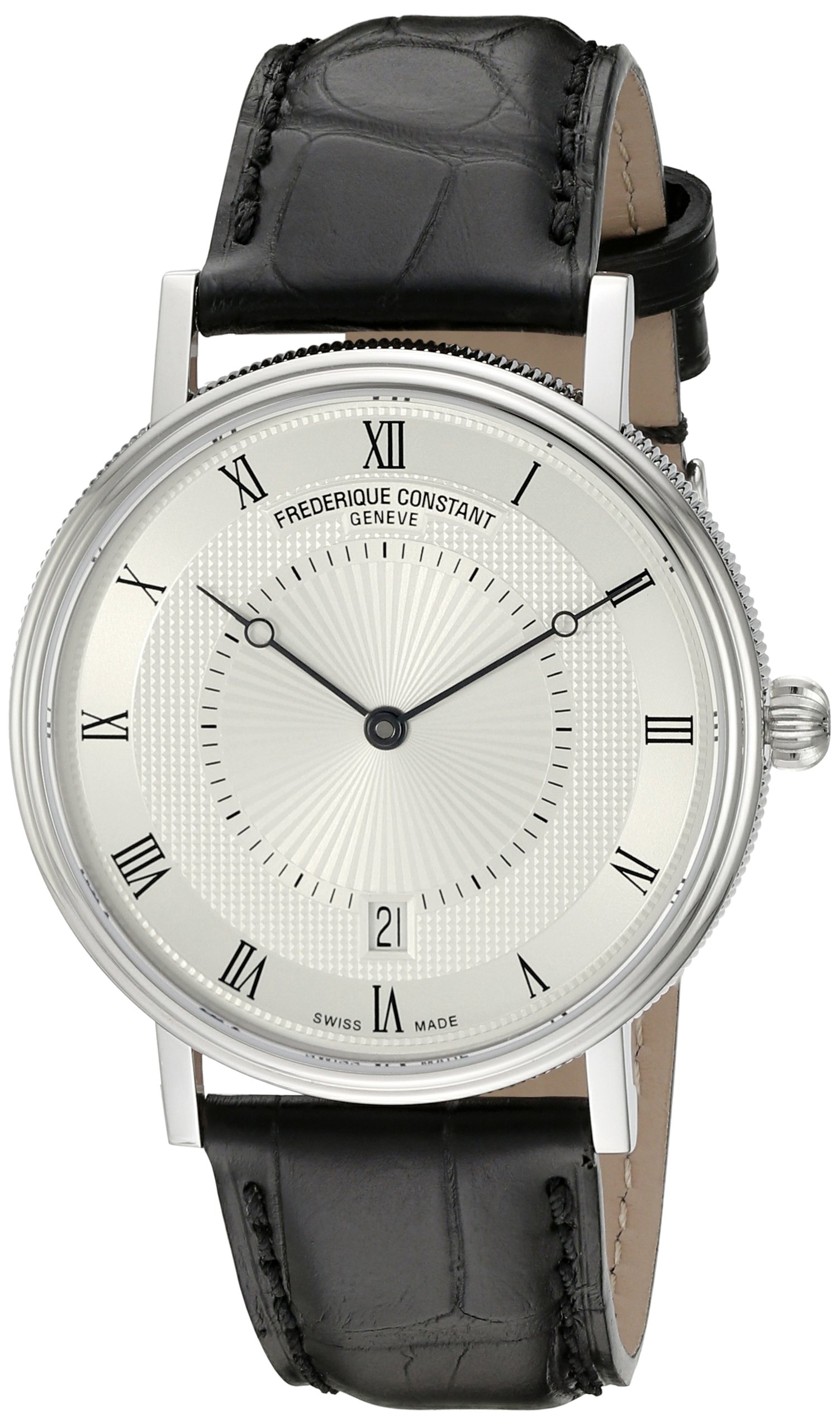 Frederique Constant Slim Line Men's Swiss Automatic Watch - Silver Dial, Black Leather Strap, Stainless Steel Case FC-306MC4S36 | Luxury Dress Watch for Business & Formal Occasions