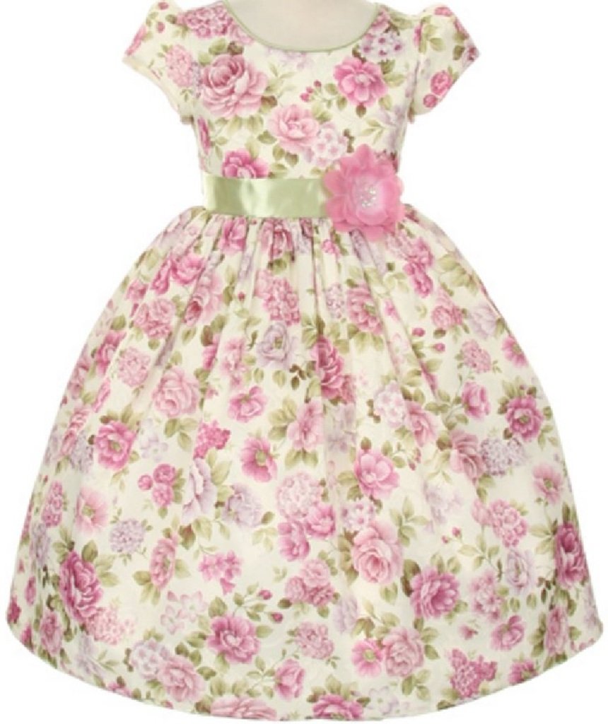 Little Girls Cap Sleeve Floral Jacquard Easter Dress - Cute Spring & Summer Flower Print Party Outfit for Toddler Girls (Perfect for Easter, Birthday Parties & Family Photos)