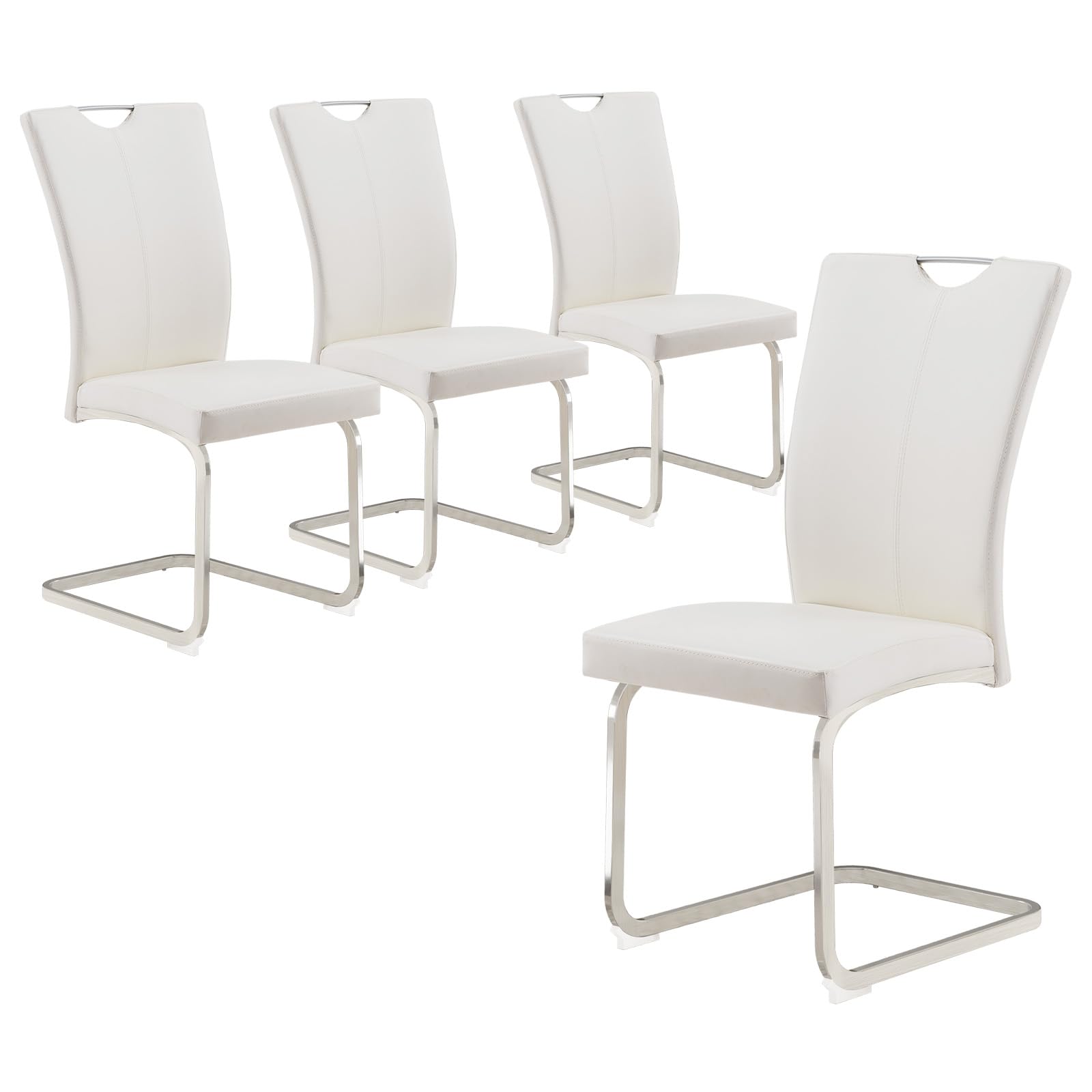 4 Modern Faux Leather Dining Chairs Set - High Back Kitchen Chairs with Electroplated Metal Legs, Armless Design for Dining Room, Kitchen & Living Room | Perfect for Family Gatherings, Dinner Parties & Home Decor