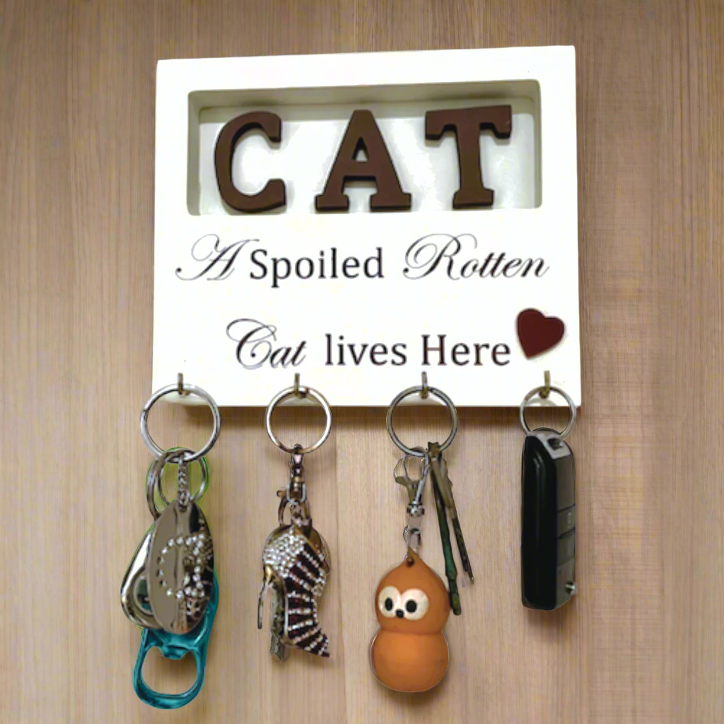 Stylish Wooden Cat Key Hook - Wall Mounted Key Holder for Home & Office Organization | Perfect for Entryway, Kitchen, or Bedroom Decor