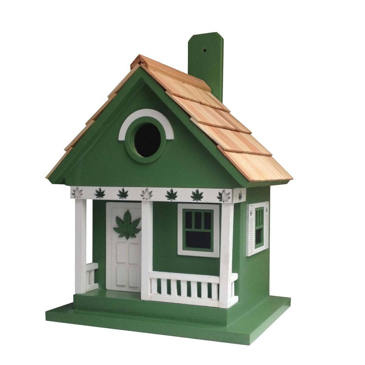 Handmade Cannabis-Themed Wooden Birdhouse for Garden Decor - Perfect for Outdoor Bird Watching & Unique Gift Idea