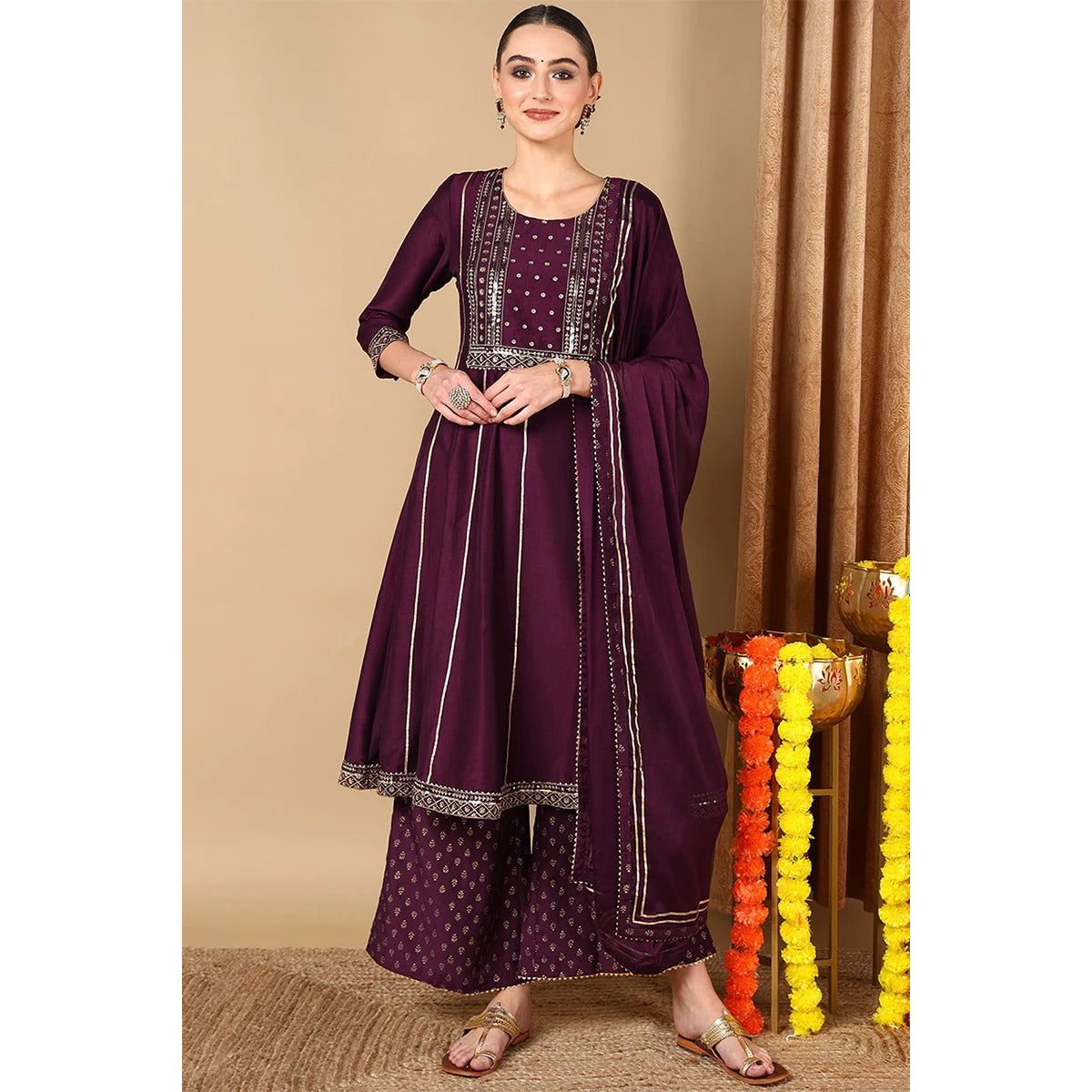 Elegant Purple Silk Blend Anarkali Suit for Women - Festive & Party Wear - Perfect for Weddings, Diwali & Special Occasions