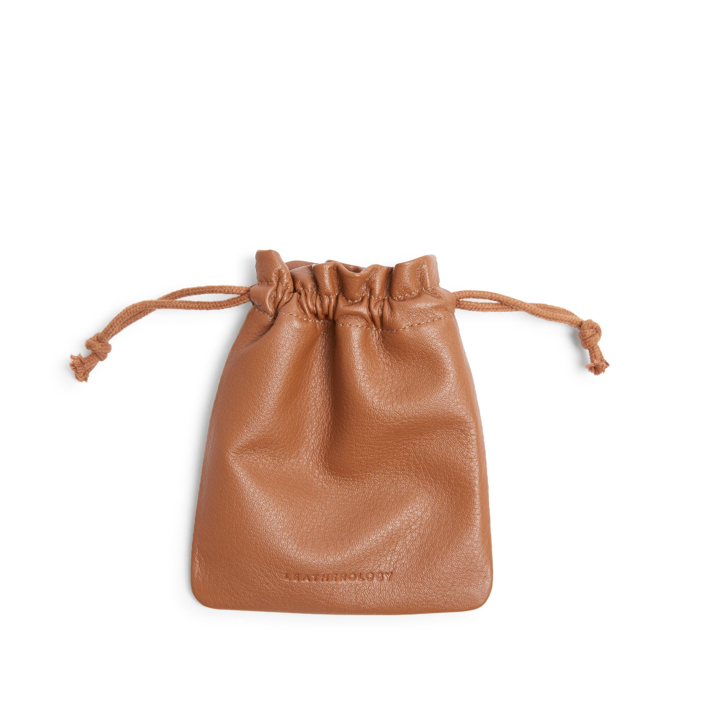 Premium Flat Drawstring Pouch in Cognac Brown - Perfect for Jewelry, Cosmetics & Travel Essentials Storage | Organize Small Items with Style