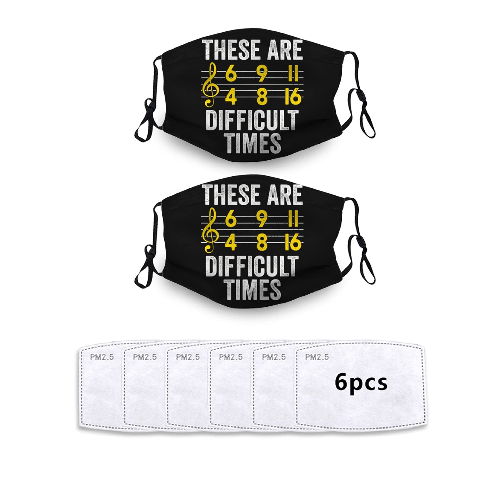 Reusable Cloth Face Masks Set with Filters - for Adults & Kids - Music Notes Design - Perfect for Concerts & Outdoor Activities
