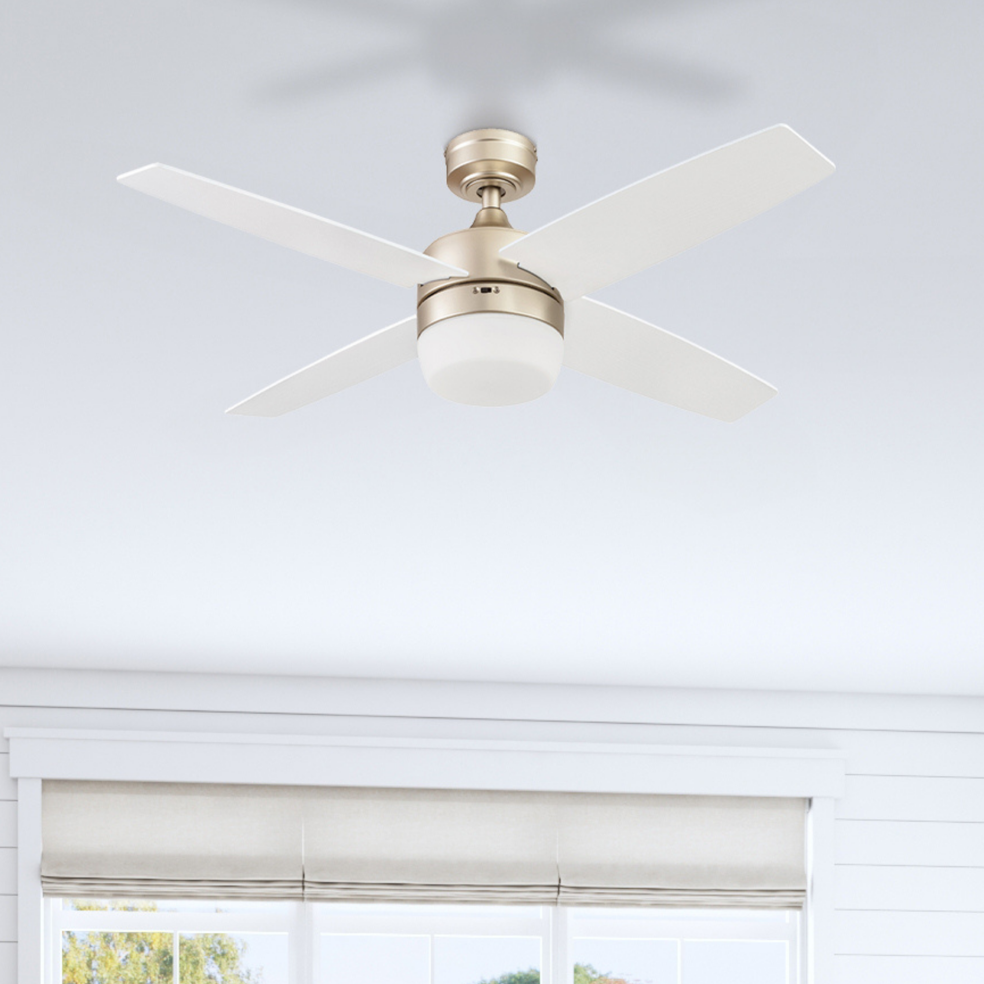 44 Inch Atlas Soft Gold Ceiling Fan with Remote Control - Modern Lighting for Bedroom, Living Room & Office