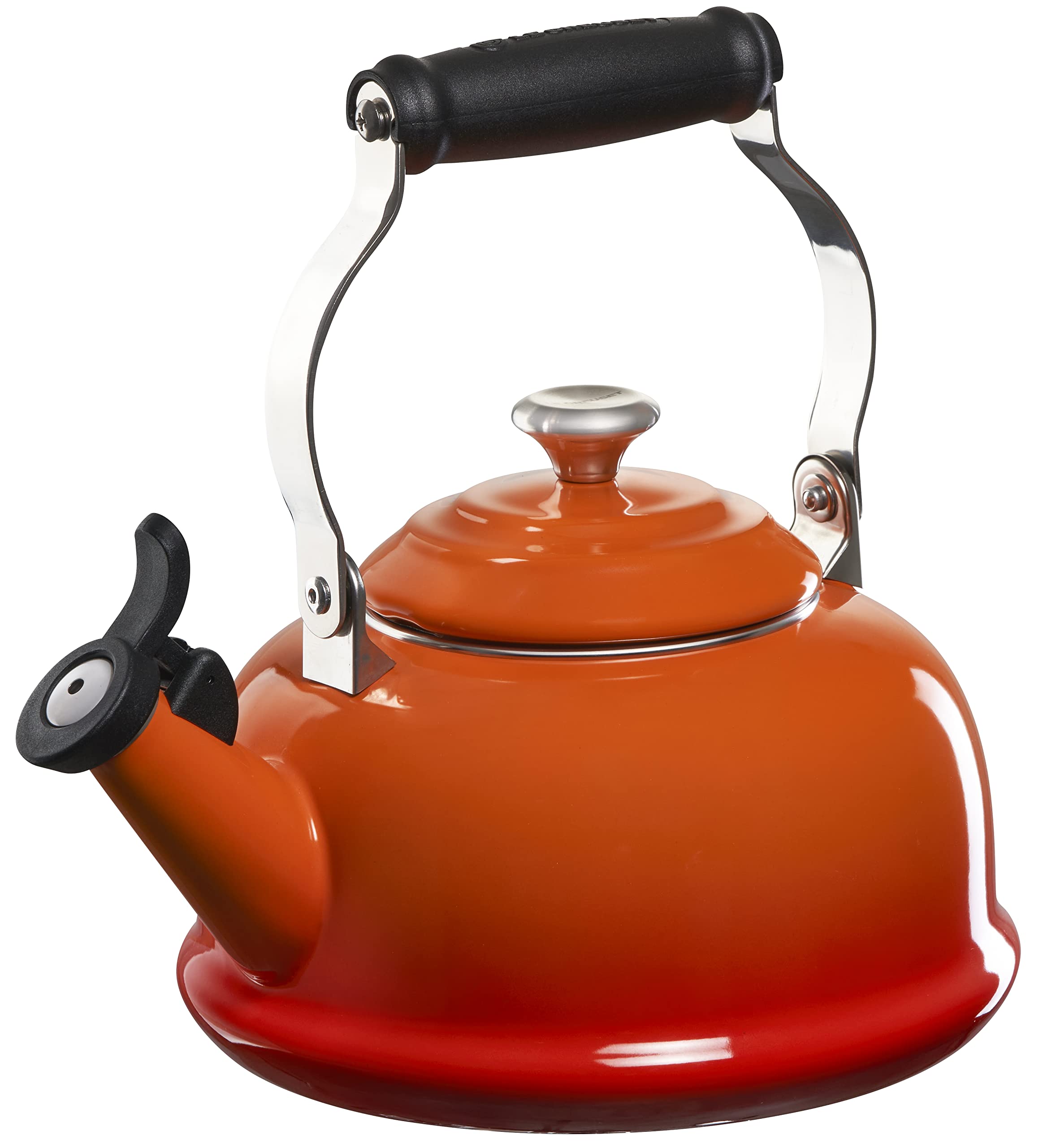 Le Creuset Enamel On Steel Whistling Tea Kettle 1.7 Quart - Flame Red Metal Finish | Classic Stovetop Kettle for Tea, Coffee & Hot Water | Perfect for Home, Kitchen & Gift Giving