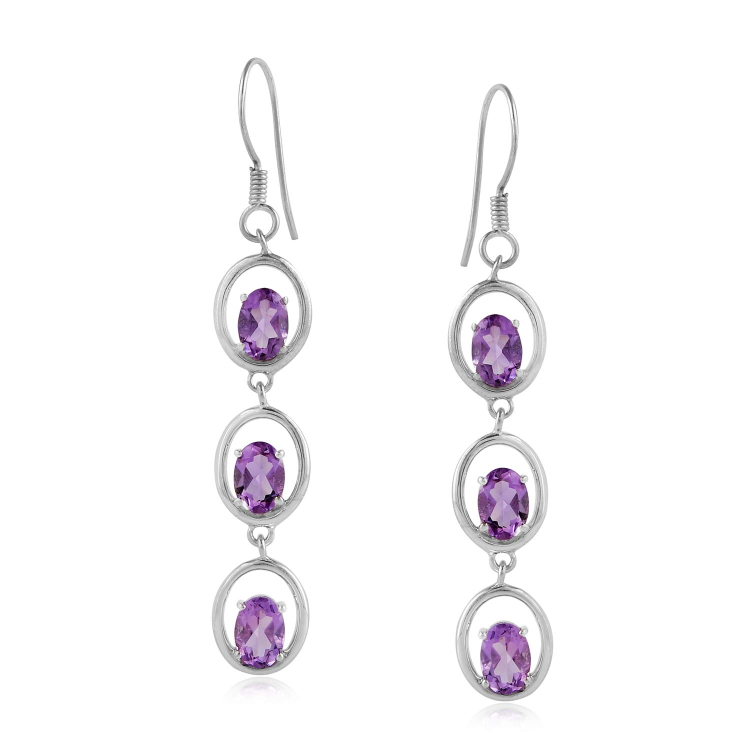 925 Sterling Silver Long Drop Dangle Earrings for Women - Amethyst, Green Onyx & Blue Topaz Gemstone Jewelry | Elegant Gift for Her, Party & Wedding Accessories