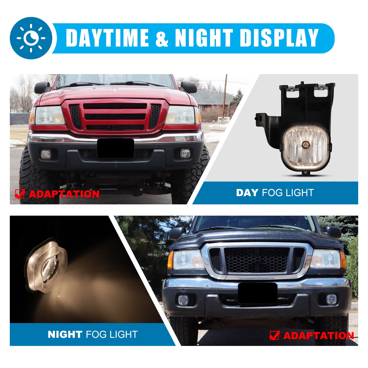 CPW Fog Lights Assembly Replacement for 2006-2007 Ford Ranger - Driver & Passenger Side Fog Lamps - Durable Off-Road Lighting for Night Driving & Bad Weather Conditions