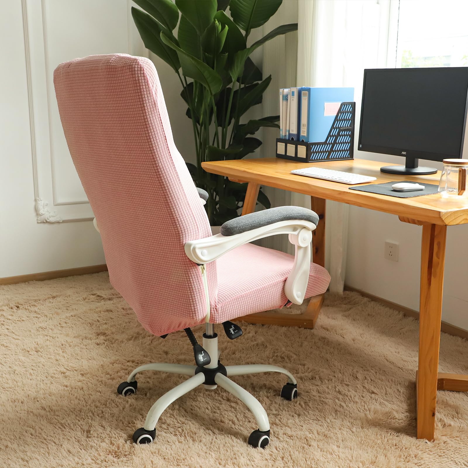 FORCHEER Stretchable XL Office Chair Cover for Big and Tall - Breathable, Washable, Fits Most Computer Chairs (Large, Pink) - Perfect for Home Office, Gaming, and Conference Rooms