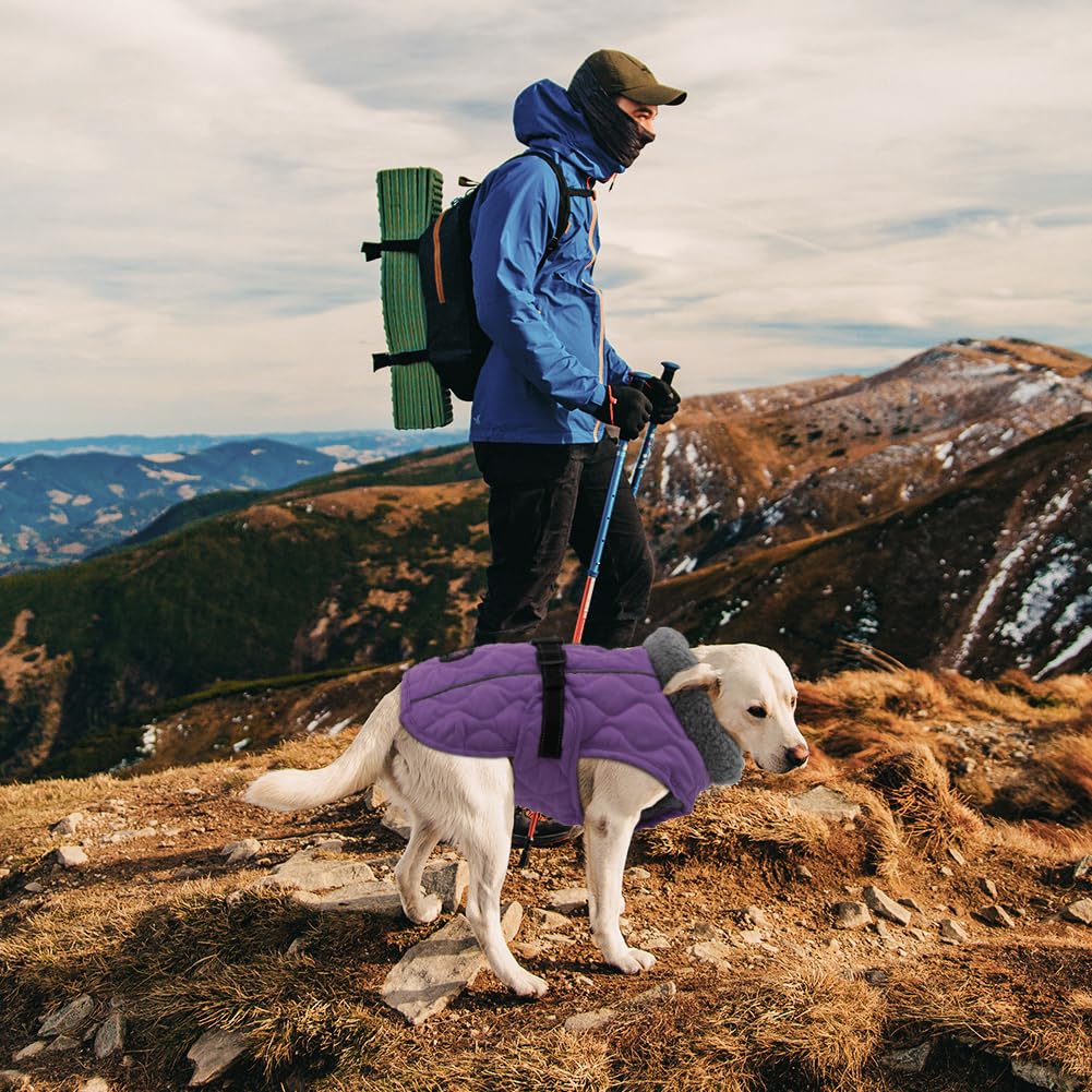 **Warm Fleece-Lined Dog Winter Coat - Adjustable Windproof Jacket for Small, Medium & Large Dogs - Quick Release Buckle - Purple - Perfect for Cold Weather Walks & Outdoor Adventures**