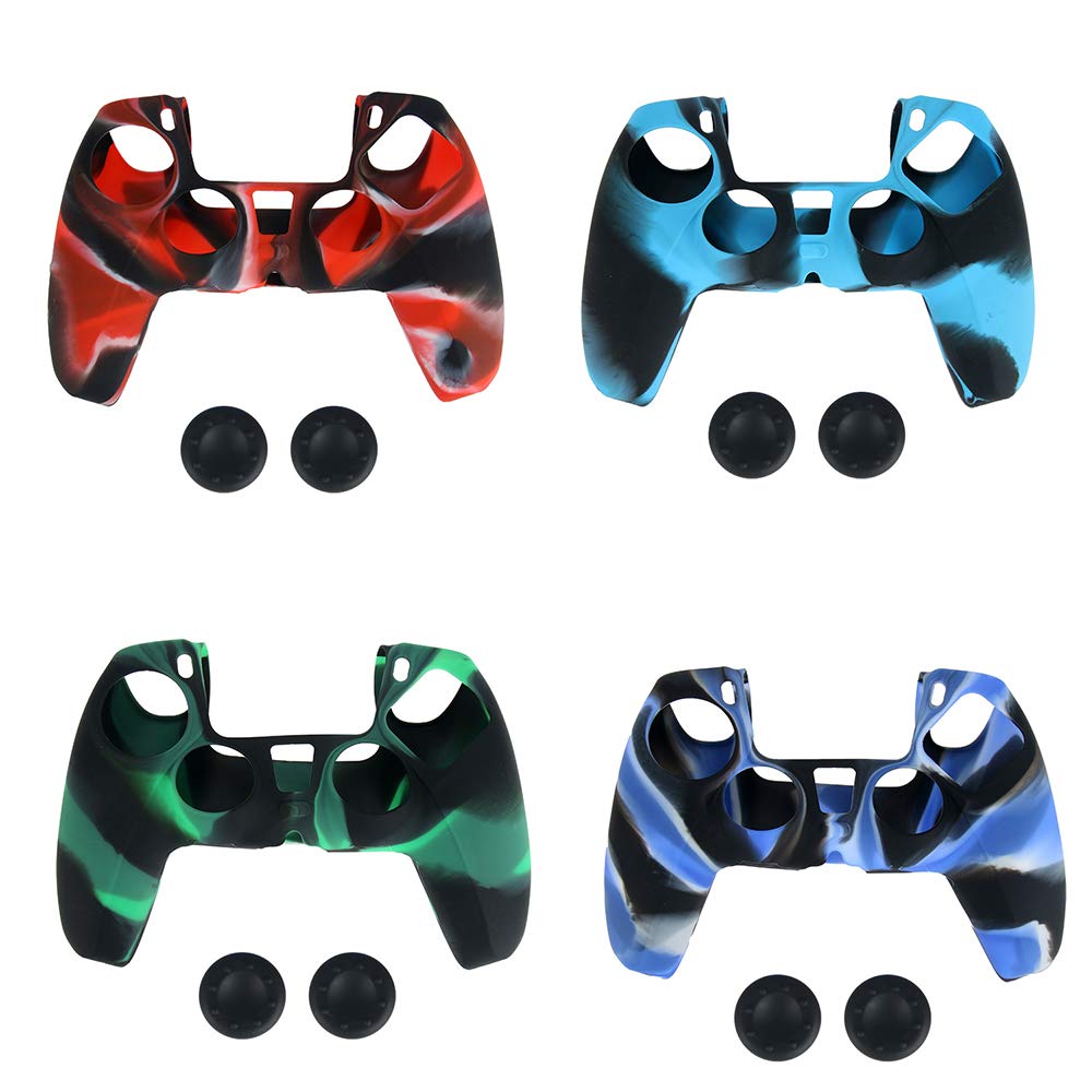 PS5 Controller Cover - Camouflage Anti-Slip Silicone Case with Thumb Grips for Gaming Protection (Light Blue)