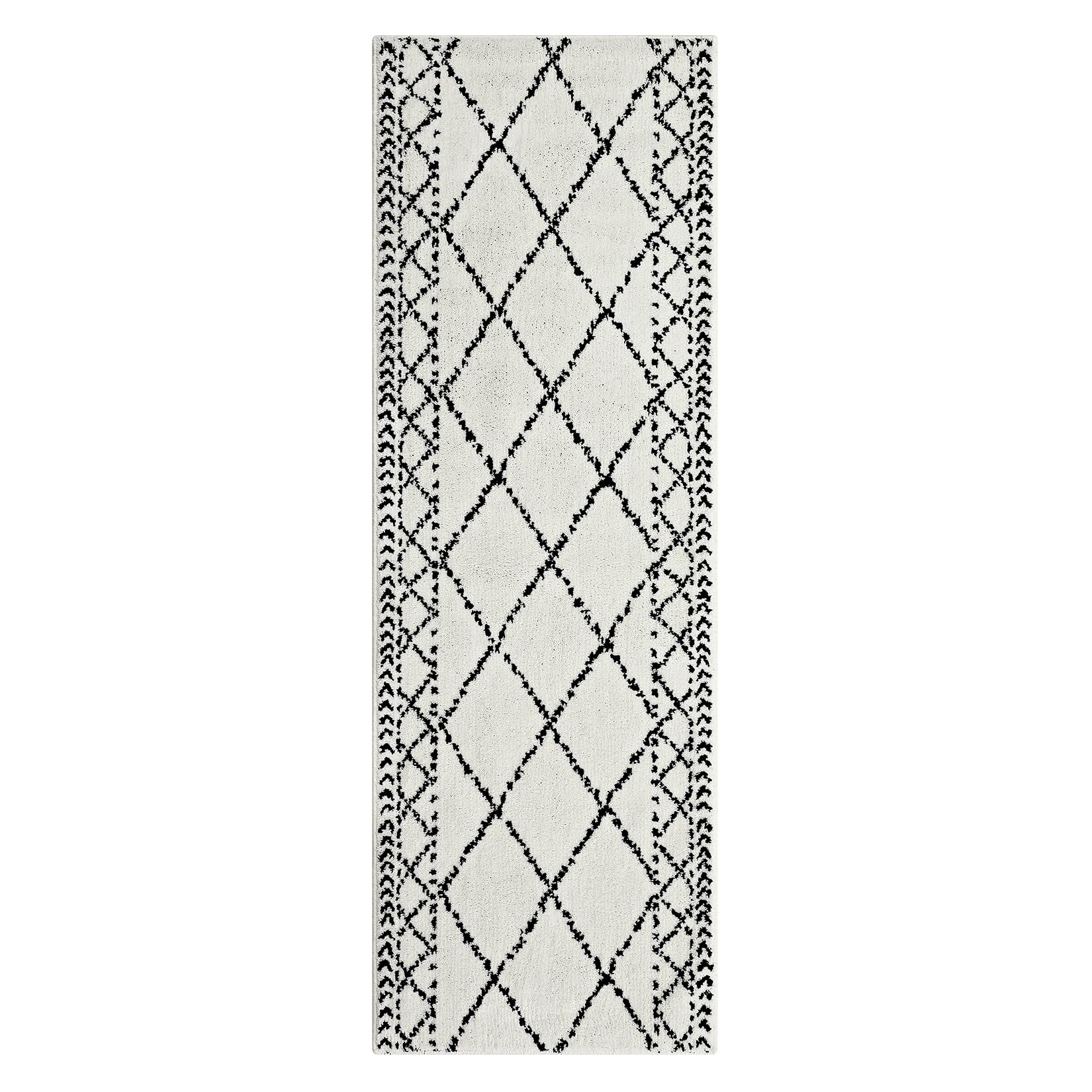GARVEE 2x8 Feet Runner Rugs - Soft Plush Fluffy Non-Slip Rubber Backing, Modern Geometric Trellis Design for Bedroom, Living Room, Hallway, Kitchen & Laundry - Boho Chic Home Decor Rug