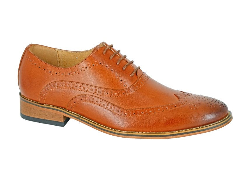 Premium Goor Men's Tan Leather 5-Eyelet Brogue Oxford Dress Shoes - Classic Formal & Business Attire for Weddings, Office & Special Occasions