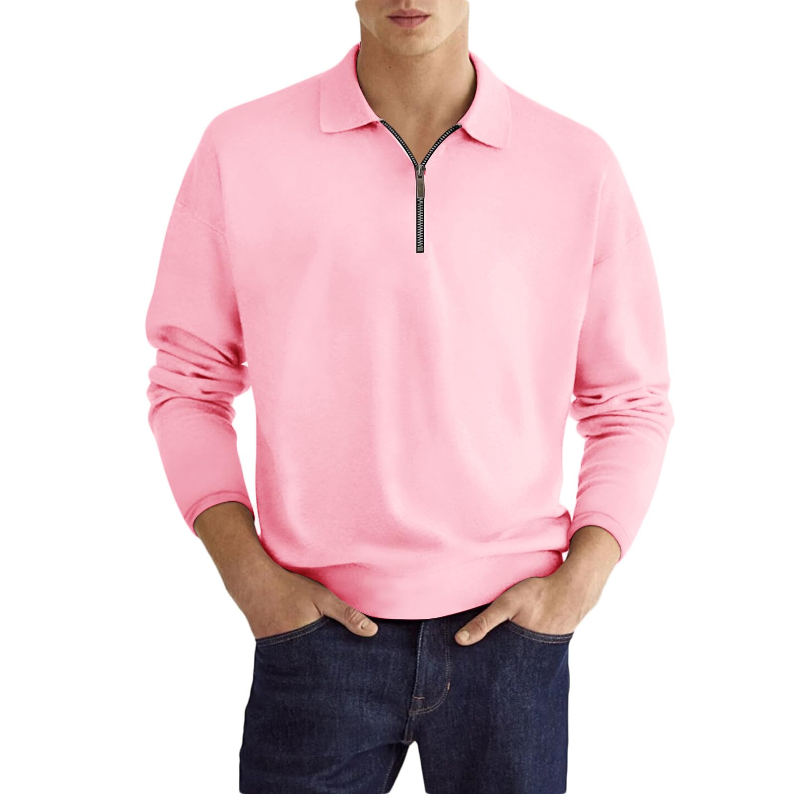 Men's Slim Fit Half Zip Polo Shirts - Long Sleeve Athletic Quarter Zip Golf & Tennis Shirts - Breathable Moisture-Wicking Performance Top for Workouts, Casual Wear & Outdoor Sports