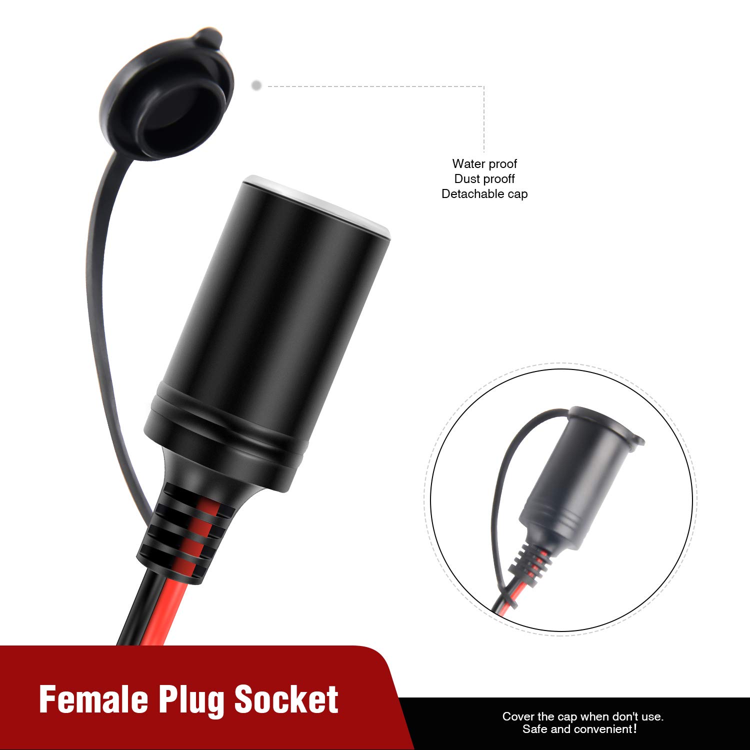 Nilight 16 AWG 4.9FT Car Battery Extension Cable with Cigarette Lighter Adapter - 15A Fuse, Clip-On Plug & Socket - Perfect for Charging Devices, Powering Car Accessories & Emergency Jump Starts in Vehicles, Trucks & RVs