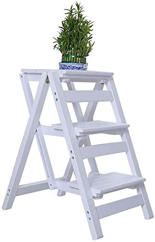 3-Step Folding Wooden Step Stool Ladder - Compact Indoor Climbing Stool for Kitchen, Bathroom, and Storage Use - Foldable Wood Step Stool with Non-Slip Feet for Safe Home Access