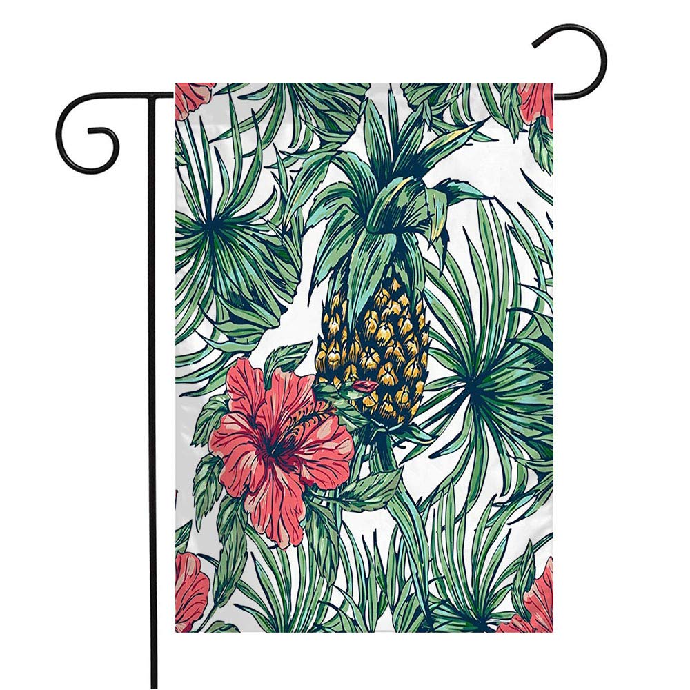 Tropical Garden Flag - Jungle Beauty Palm Leaf Design in Pink & White - 12x18 Inch Outdoor Decor for Patio, Lawn & Home - Perfect for Hawaii, Summer & Tropical-Themed Parties