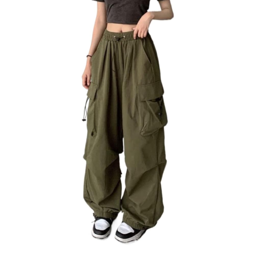 Women's Cargo Pants Baggy Y2K Style - High Waist Loose Straight Leg Pants with Multiple Pockets - Vintage Grunge Aesthetic Clothing for Streetwear, Casual Outfits & Festival Fashion