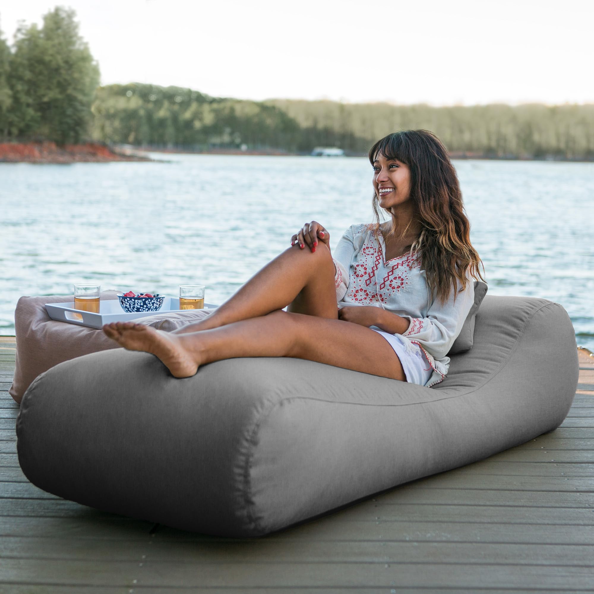 Jaxx Arlo Outdoor Bean Bag Sun Lounger - Waterproof Pool & Patio Chaise Lounge Chair for Backyard, Beach, Deck - Comfortable Slate Gray Beanbag for Relaxing in Sun