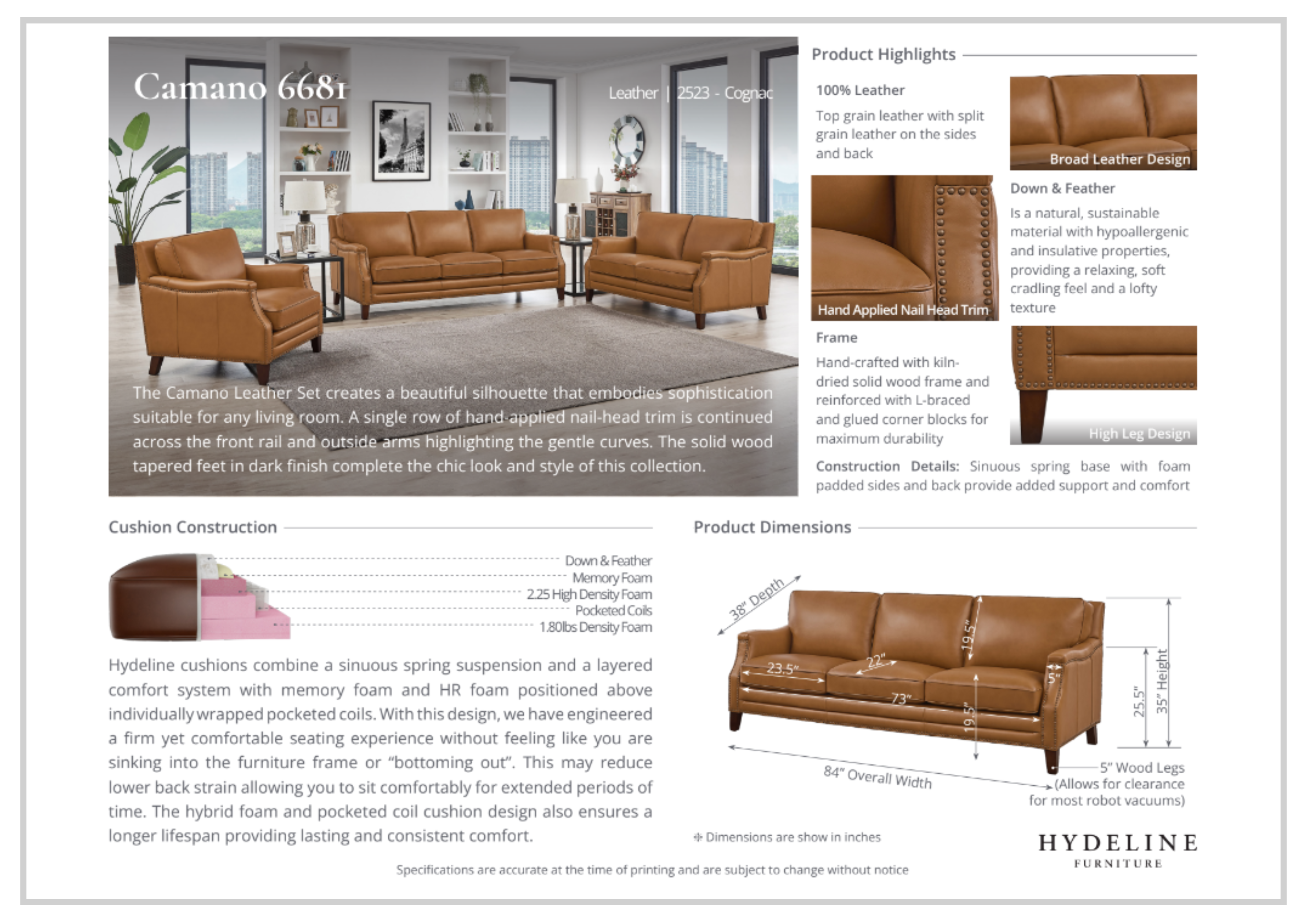 Hydeline Camano Stationary Brown Premium Leather Loveseat Sofa - Genuine Leather 2-Seater Couch for Living Room, Office & Lounge Areas - Perfect for Small Spaces, Apartments and Cozy Home Decor