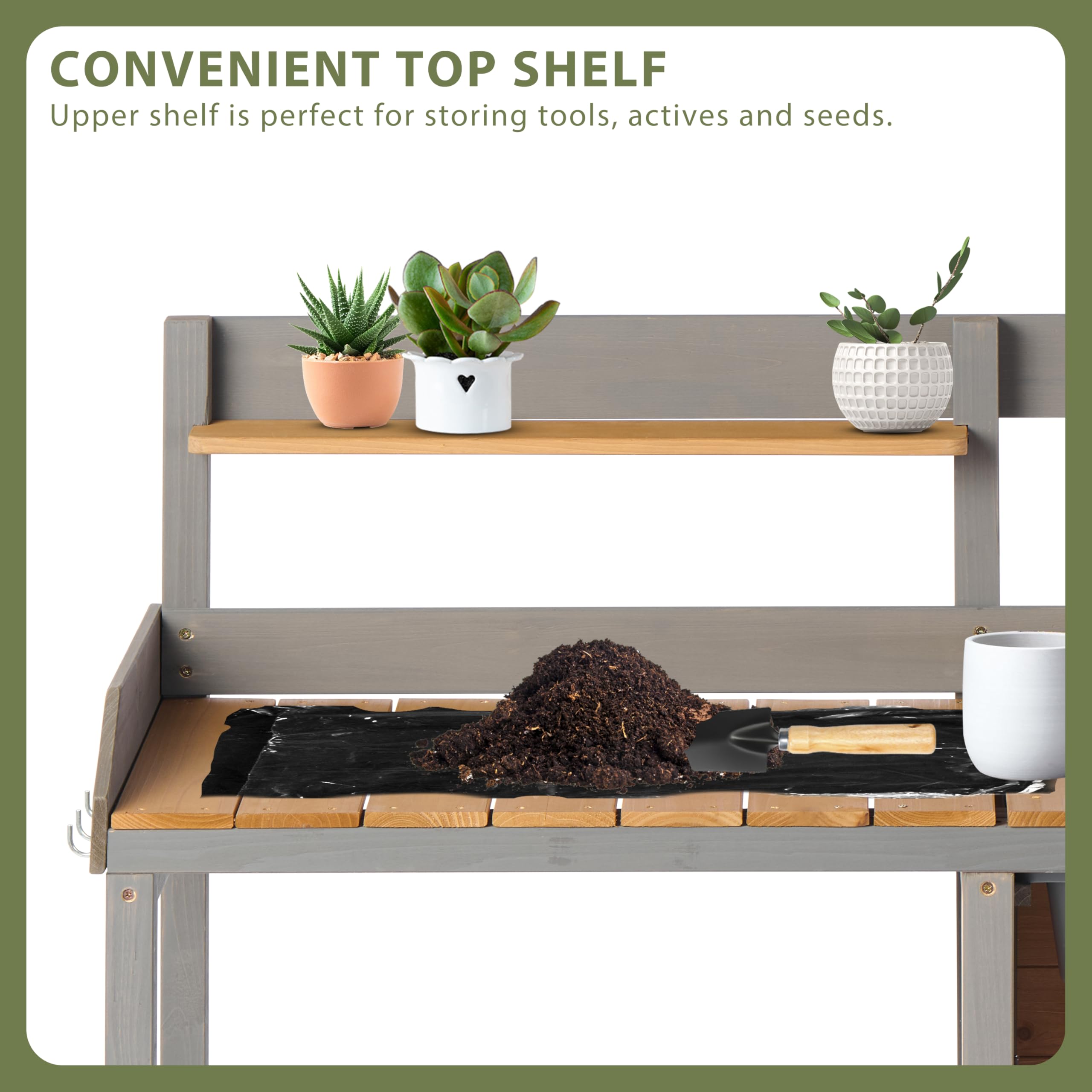 Wooden Potting Bench with Sink - Outdoor Garden Work Table with Storage Shelf | Perfect for Planting, Gardening, and DIY Projects on Patio, Lawn or Backyard
