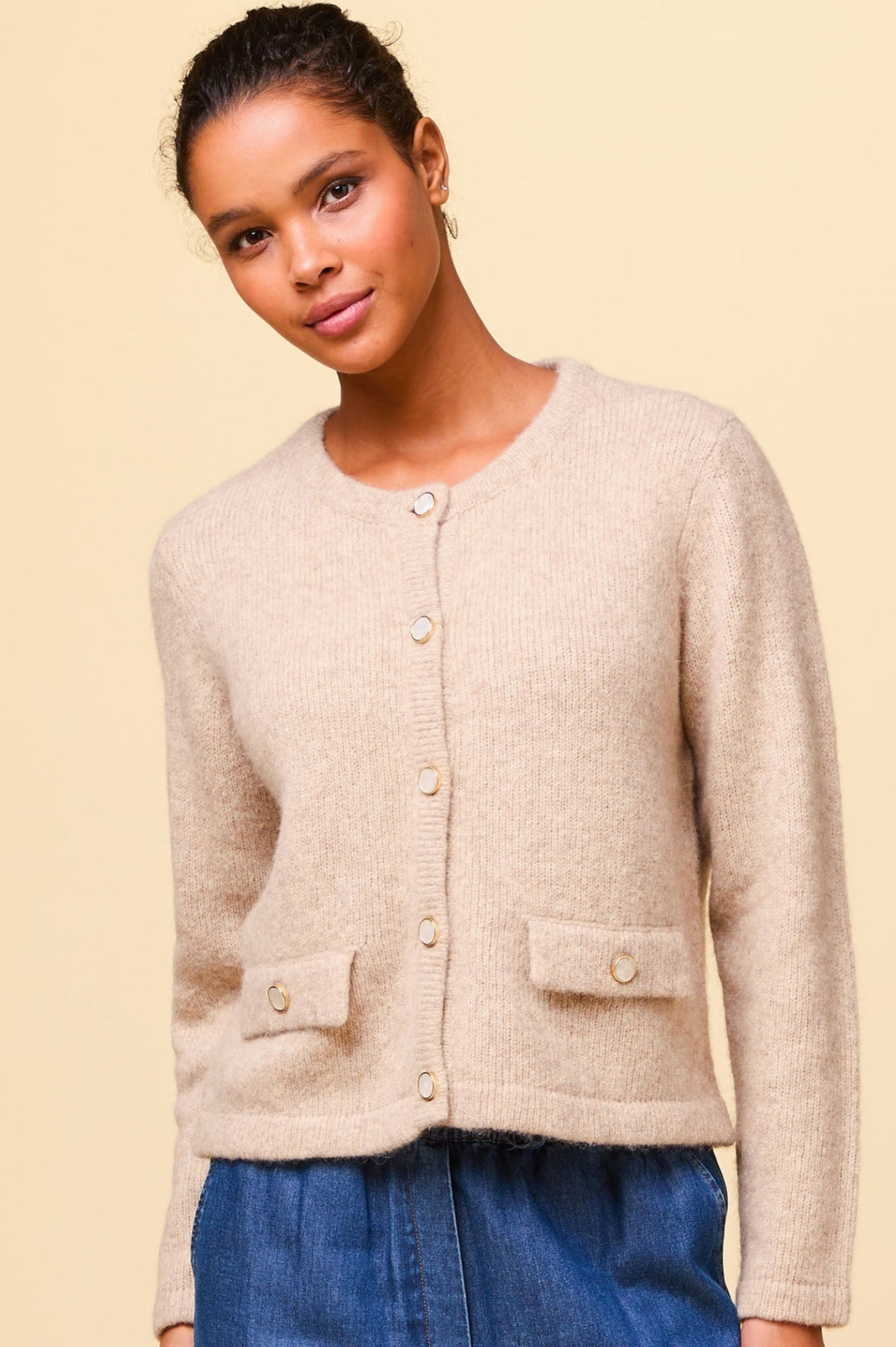 Pearl Cardigan | Soft Oat Color Women's Knit Sweater | Perfect for Fall Layering & Casual Outfits