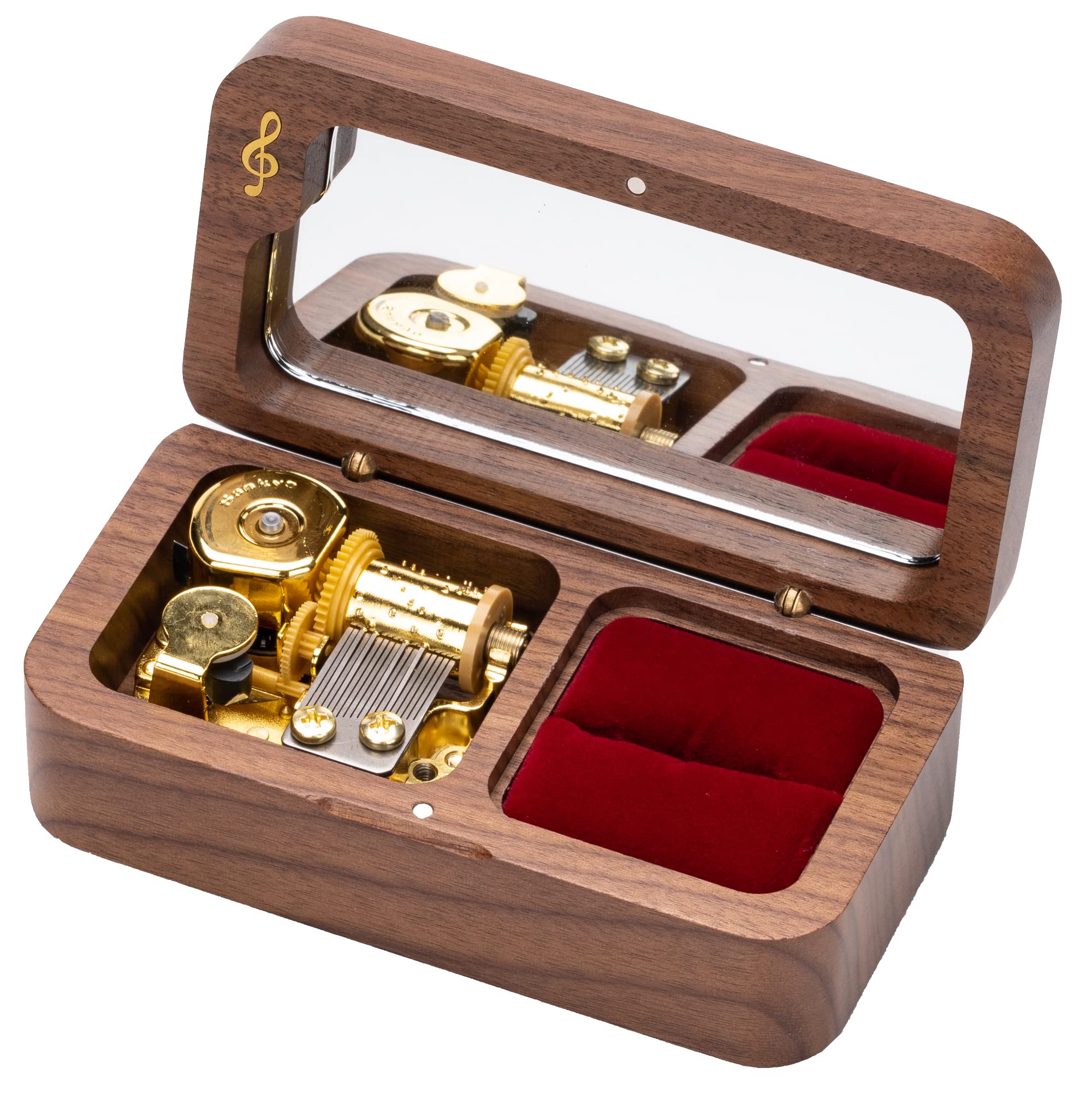 BELLA GLOBE Walnut Wood Music Box - 'Can't Help Falling in Love' Automatic Play Jewelry Gift Box for Women, Perfect Anniversary, Birthday Present for Wife & Girlfriend - Romantic Keepsake for Valentine's Day, Wedding Proposal & Special Moments