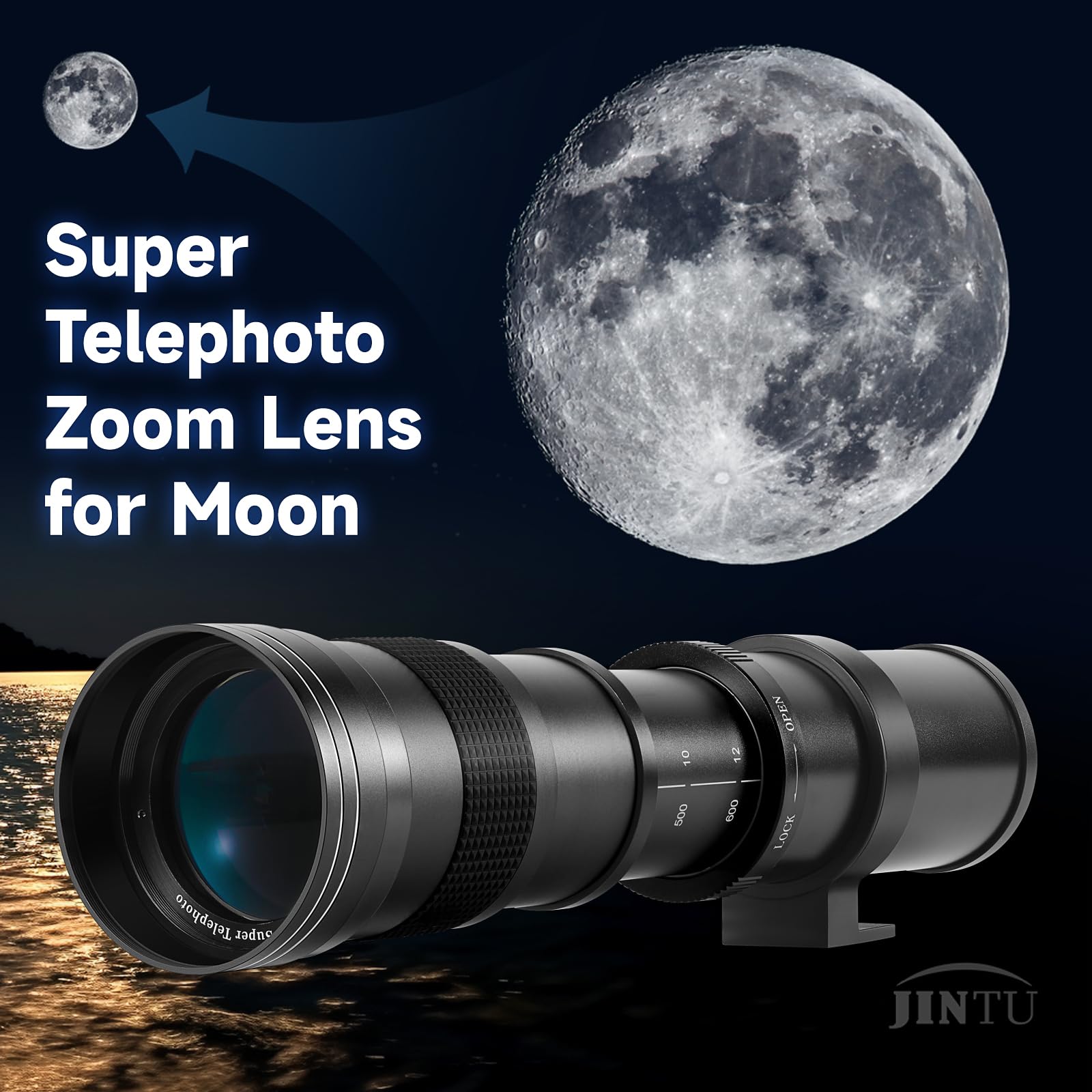 JINTU 420-1600mm Telephoto Zoom Lens for Canon DSLR Cameras - Compatible with 4000D, 90D, 80D, 70D, 60D, 50D, 650D, 550D, 500D, 450D, 400D, 350D, 7D II, 750D, 200D, 5D Mark II IV III, 1200D, 1300D, 1100D - Perfect for Wildlife, Sports & Long-Distance Photography