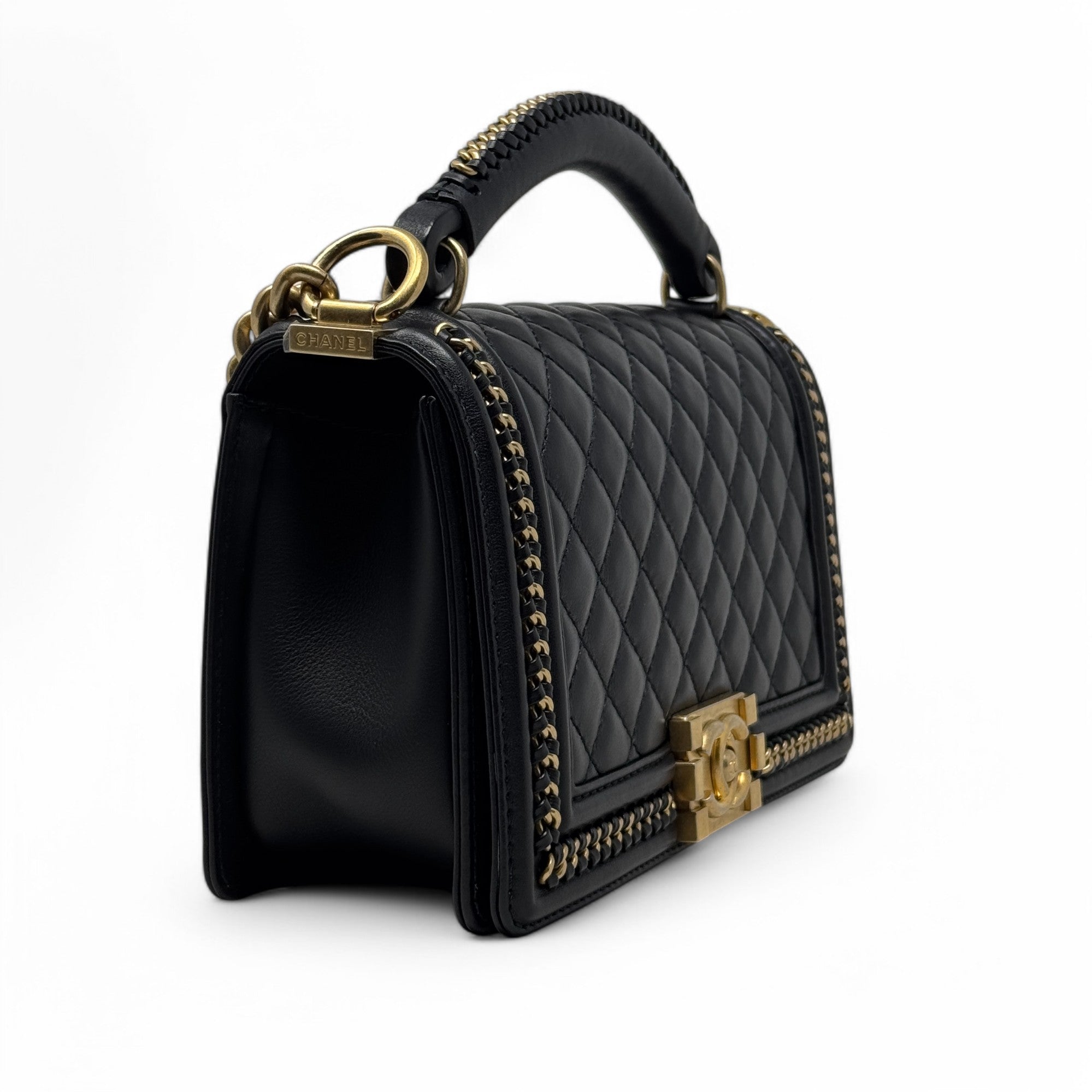 Chanel Black Medium Boy Top Handle Bag - Luxury Designer Handbag for Women | Perfect for Evening Parties, Date Nights & Special Occasions
