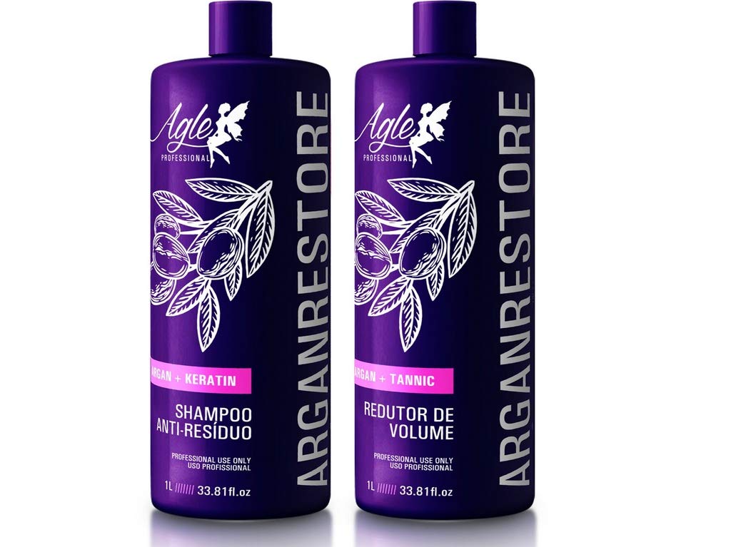 Argan Oil Keratin Hair Straightening Treatment - Brazilian Hair Repair System with Progressive Brush (2 L) - Formaldehyde Free for Smooth, Silky & Frizz-Free Hair at Home or Salon