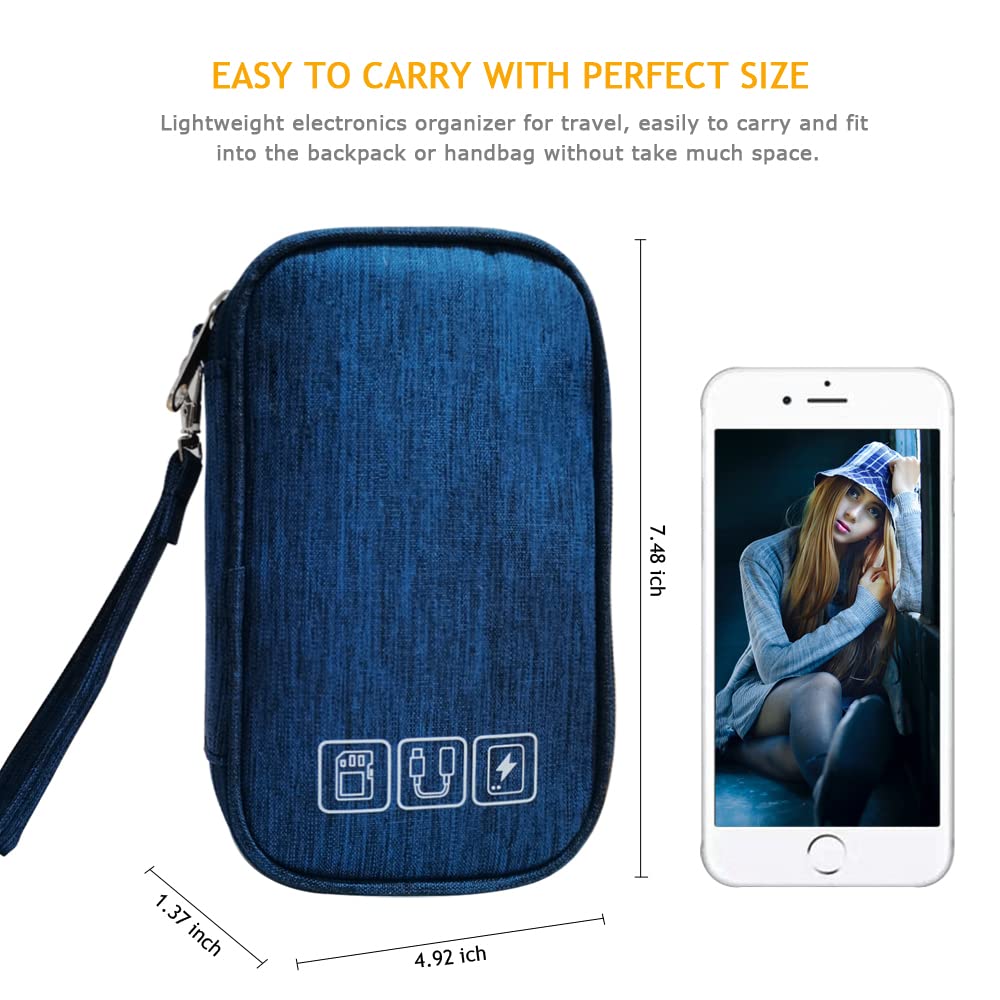 Electronic Organizer Bag - Portable Travel Cable Organizer Case for Charger, Hard Drive, Earphone, USB & SD Cards (Navy) | Perfect for Office, Travel & Daily Commute