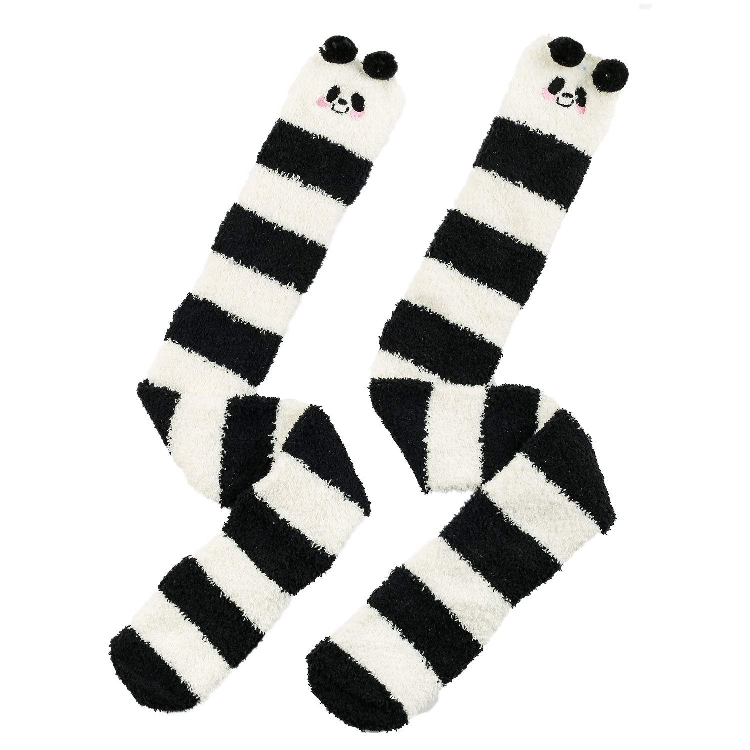 Wander G Women's Over Knee High Fuzzy Socks - Cute Cartoon Thigh High Stockings with Warm Stripes - Perfect for Winter, Lounge Wear, and Gift Giving