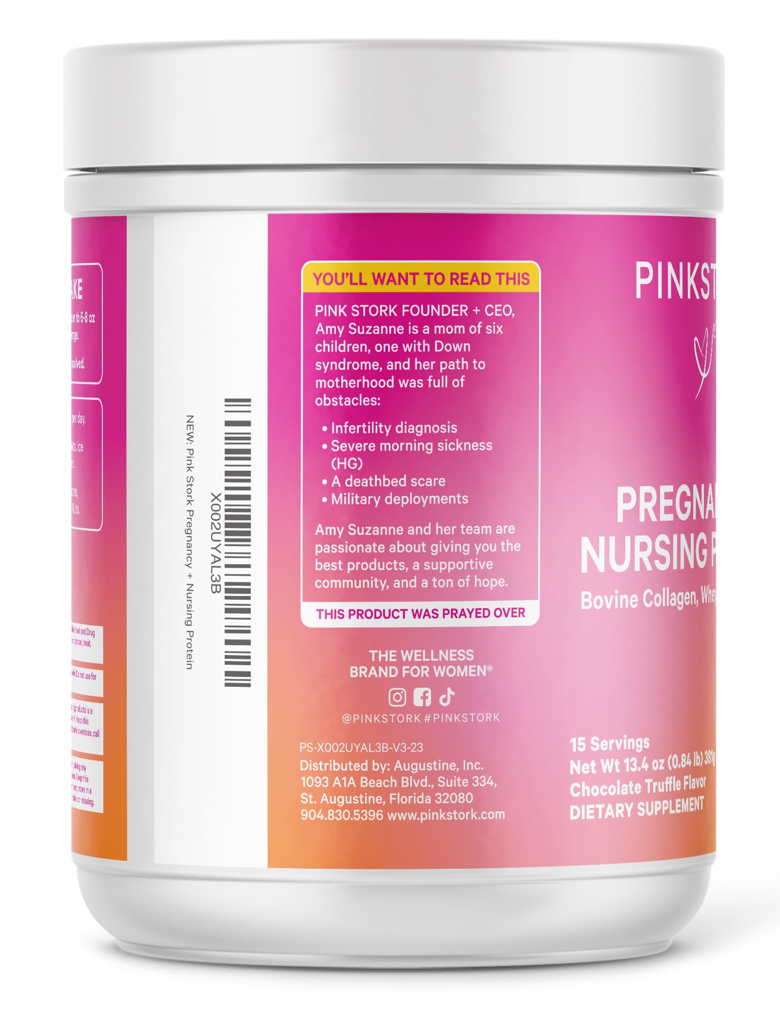 Pink Stork Pregnancy & Postpartum Protein Powder - 20g Chocolate Whey Collagen Protein for Prenatal, Postnatal & Lactation Support - Breastfeeding Essentials (15 Servings) - Ideal for Morning Smoothies & Post-Workout Recovery