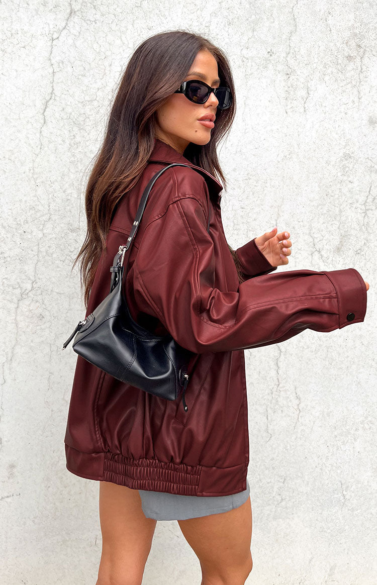 Abbi PU Red Bomber Jacket Women's Faux Leather Motorcycle Jacket - Stylish Outerwear for Casual Wear, Night Out & Fall Fashion