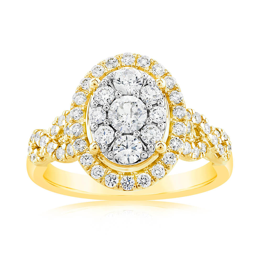 0.95 Carat Diamond Cluster Oval Ring in 14K Yellow Gold - Elegant Engagement & Wedding Band for Women - Perfect for Proposals, Anniversaries, and Special Occasions