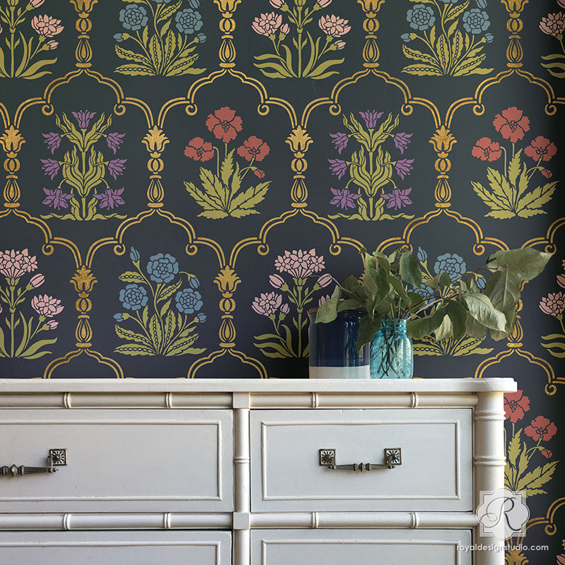 Majorelle Floral Trellis Wall Stencil - DIY Home Decor Painting Template for Walls, Furniture & Crafts | Perfect for Bedroom, Nursery, Living Room & Garden Projects