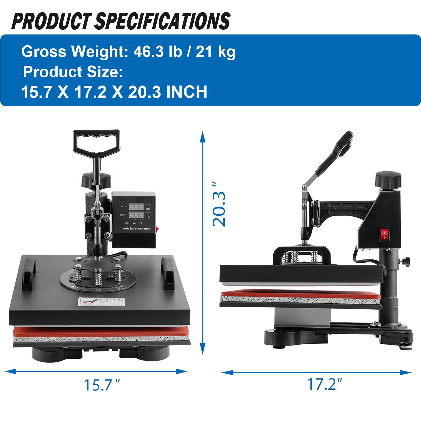 5 in 1 Multifunction Heat Press Machine 15x15 inch - T-Shirt, Hat, Mug & Plate Sublimation Transfer Press with Slide Out Design | Perfect for DIY Crafts, Custom Apparel & Small Business Printing