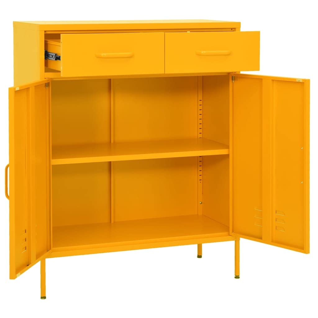 vidaXL Mustard Yellow Steel Storage Cabinet - Freestanding File Cabinet with Drawers for Home Office Organization, Industrial Style Filing Storage | Perfect for Office Supplies, Document Storage & Workspace Organization