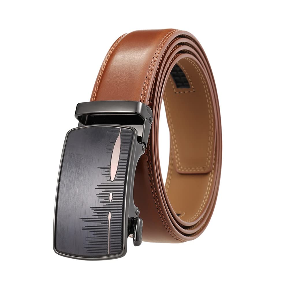Genuine Leather Belts for Men - Automatic Buckle Dress Belt in Black & Dark Brown | Perfect for Business, Casual & Formal Wear | Durable & Stylish Men's Accessory