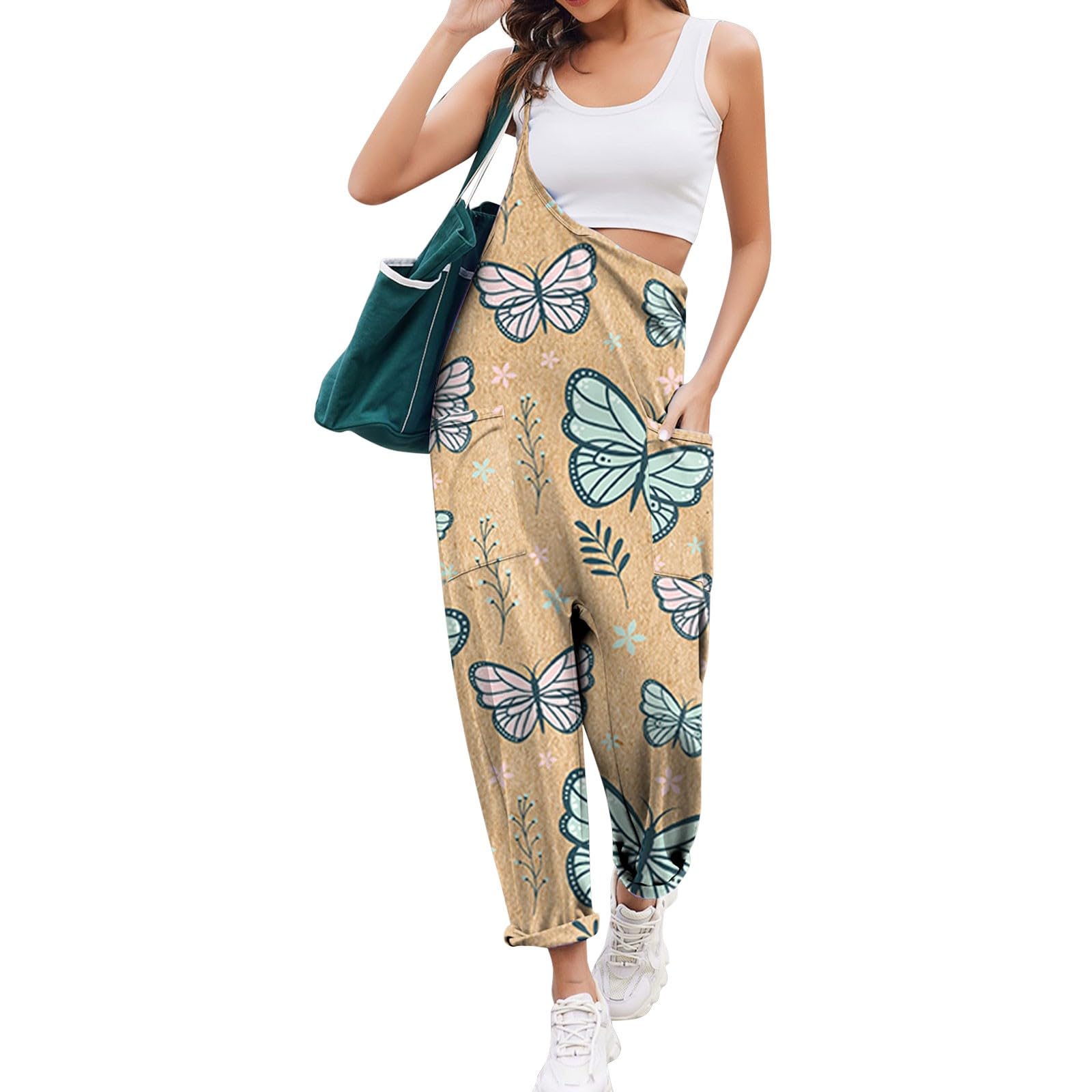 2024 Women's Casual Wide Leg Sleeveless Jumpsuit - Retro Print Long Pant Romper with Pockets | Perfect for Summer Outings, Beach Vacations & Boho Fashion