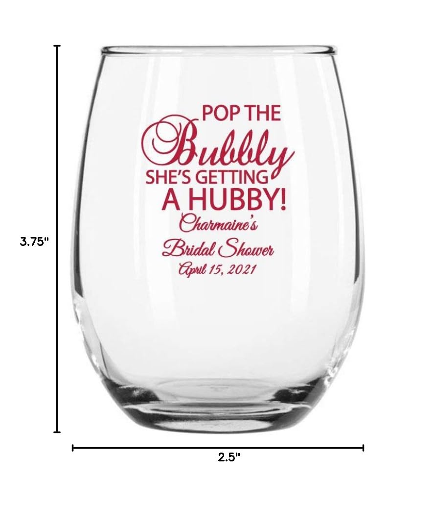 48 Pack Pop the Bubbly She's Getting a Hubby Red Stemless 9 oz Wine Glasses - Bachelorette Party, Bridal Shower Gifts & Wedding Favors for Guests