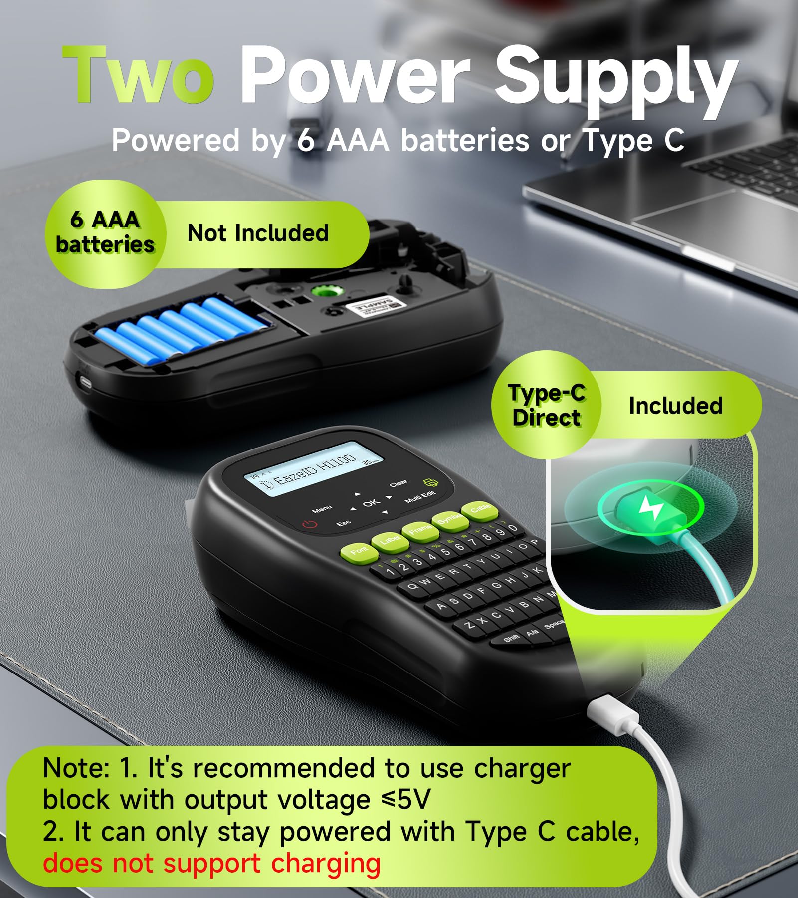 EazelD H1100 Industrial Label Maker - Portable Handheld Label Printer with Keyboard & Backlit LCD Screen for Cable, Wire, Office & Home Organization - Perfect for Electrical Panels, Network Cables & Storage Bins
