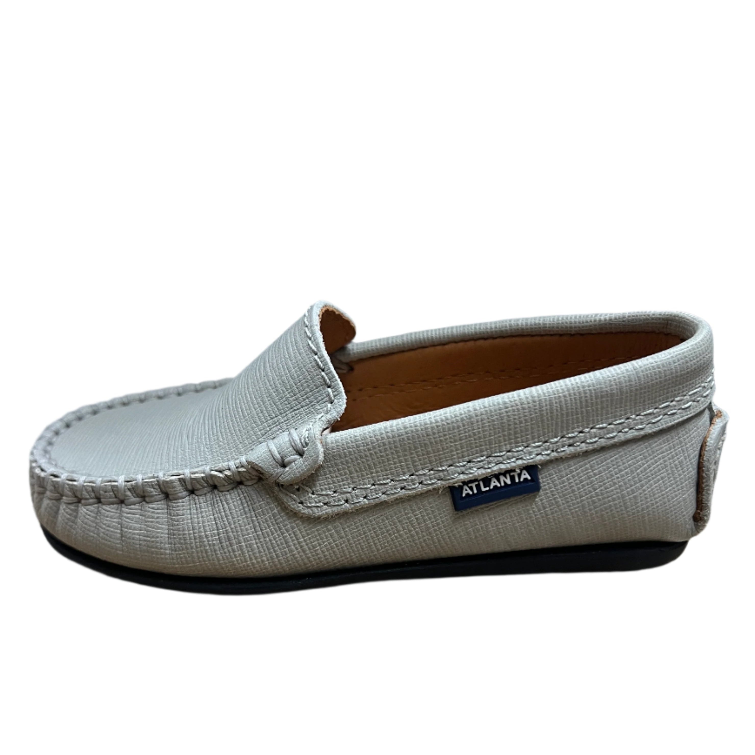 Original Atlanta Moccasin Boys & Girls Loafers 015 - Grey Stone Safiano Leather Plain Vamp Slip-On Shoes for School, Casual Wear & Outdoor Activities